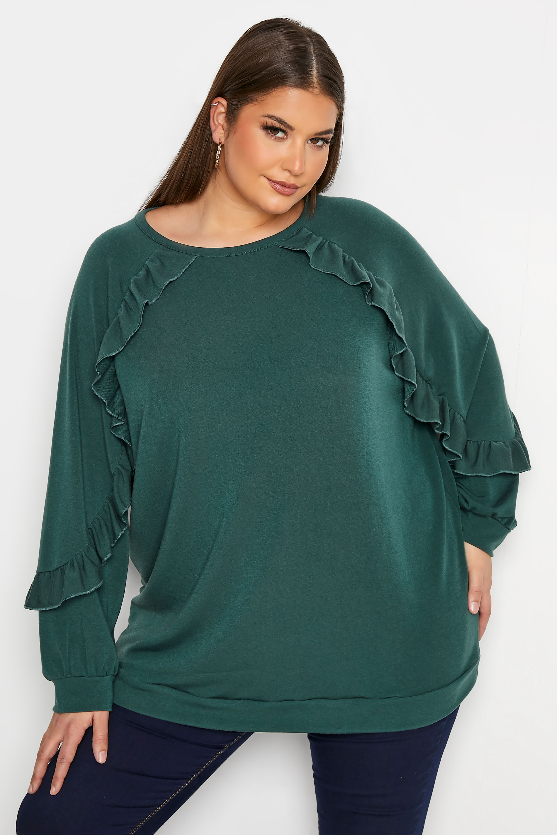 LIMITED COLLECTION Curve Green Frill Sleeve Top 1