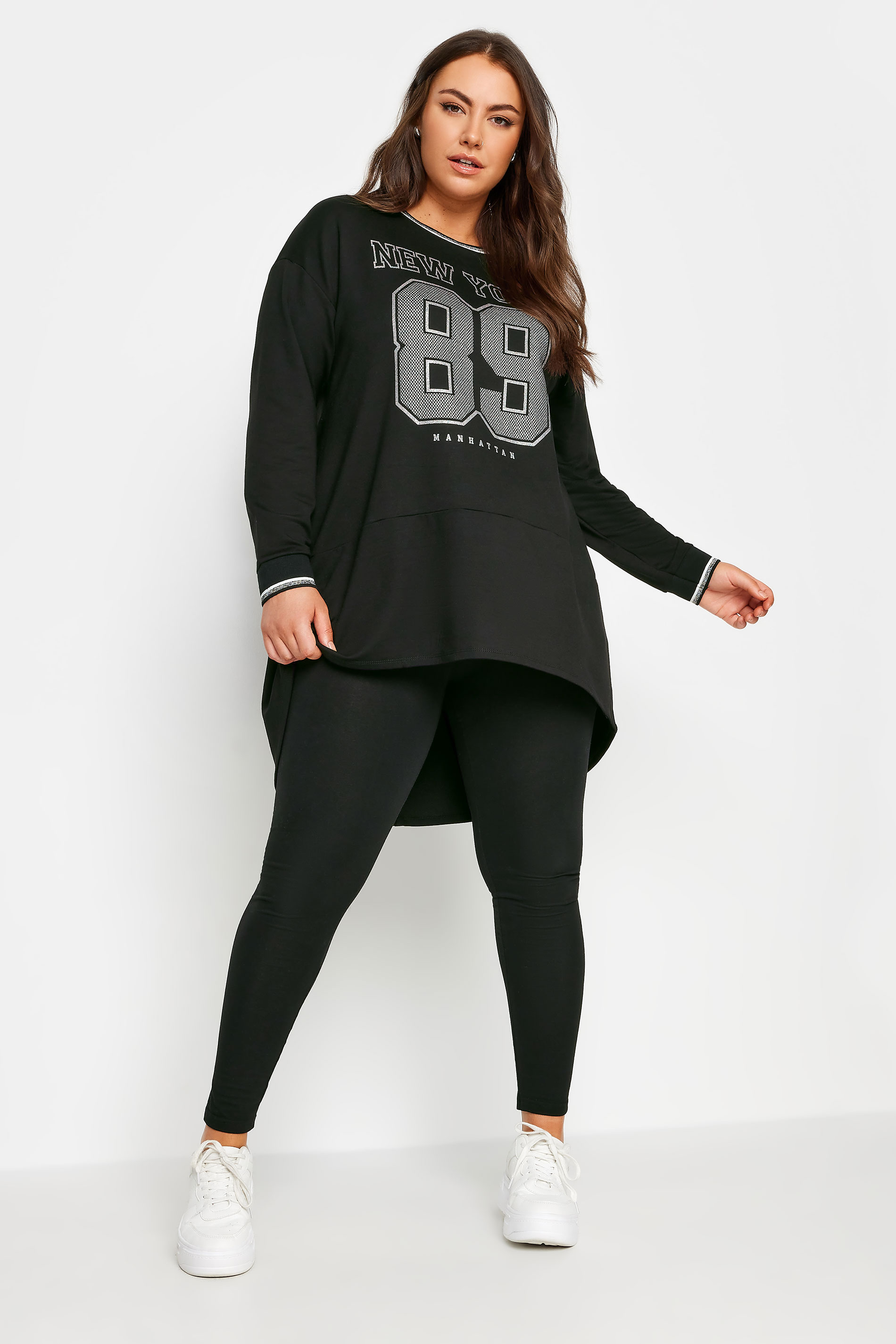 YOURS Plus Size Black 'New York' Glitter Slogan Sweatshirt | Yours Clothing 2