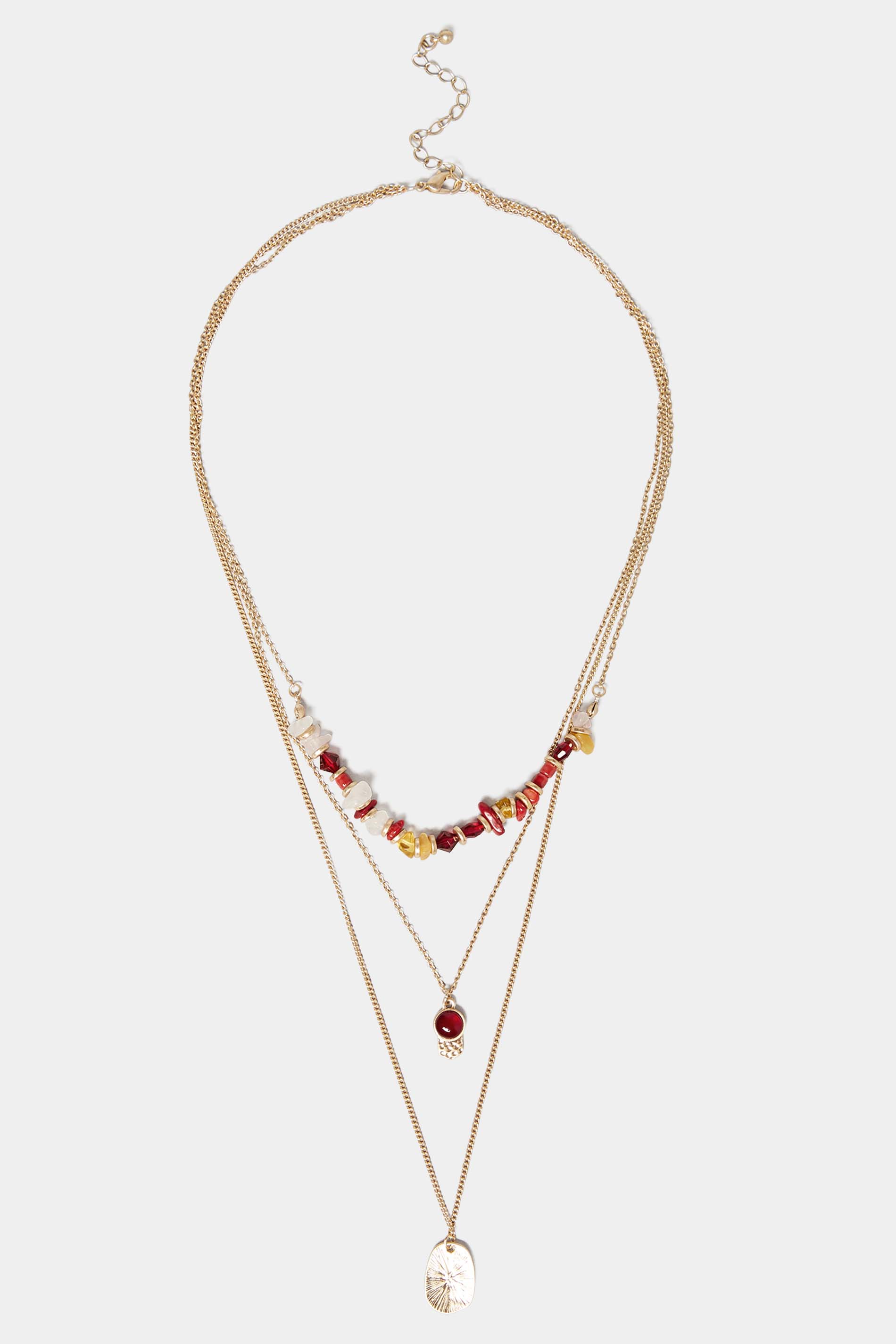 Gold Triple Layer Beaded Necklace | Yours Clothing 2