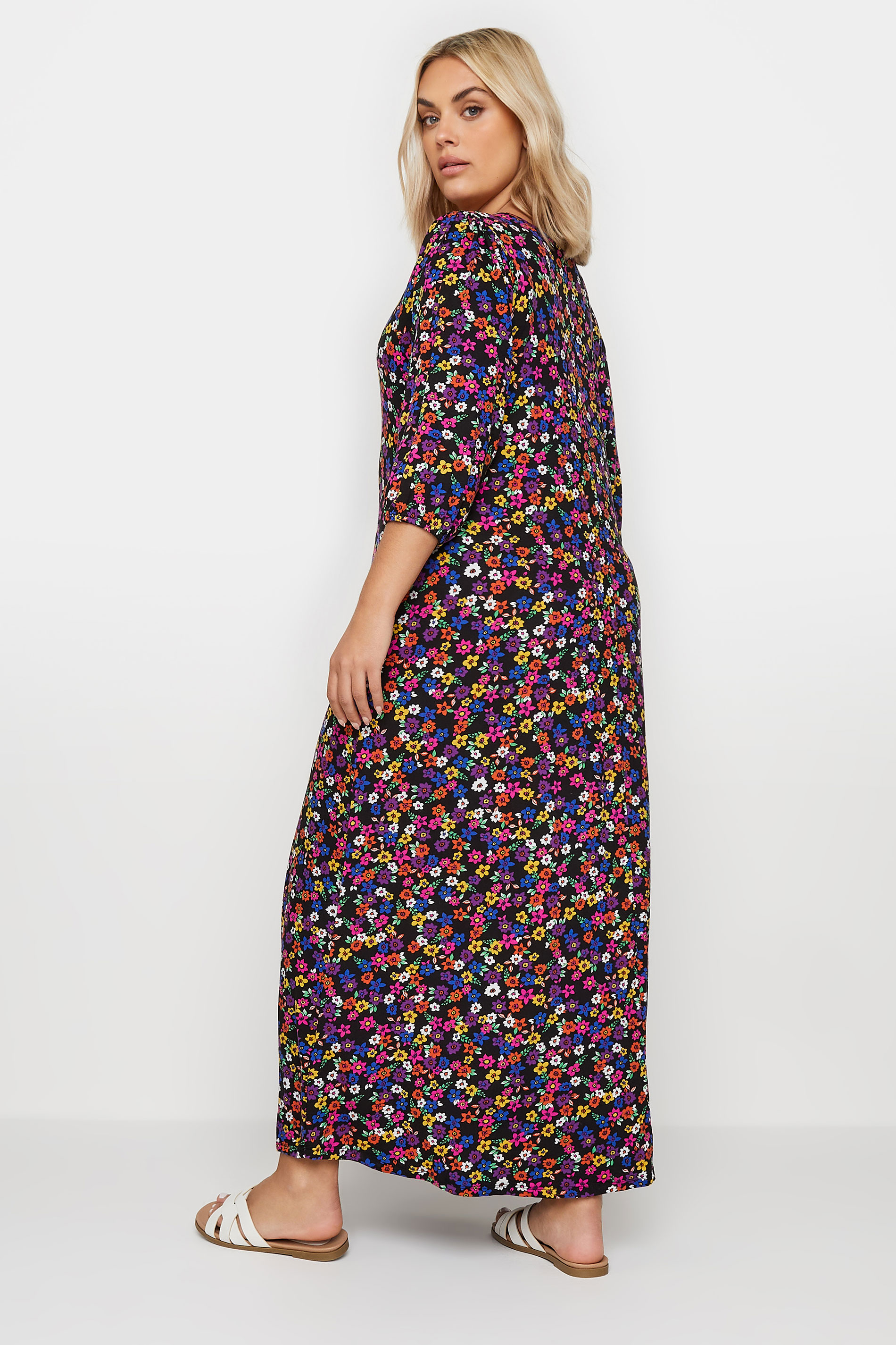 YOURS Plus Size Black Floral Print Swing Maxi Dress | Yours Clothing 3