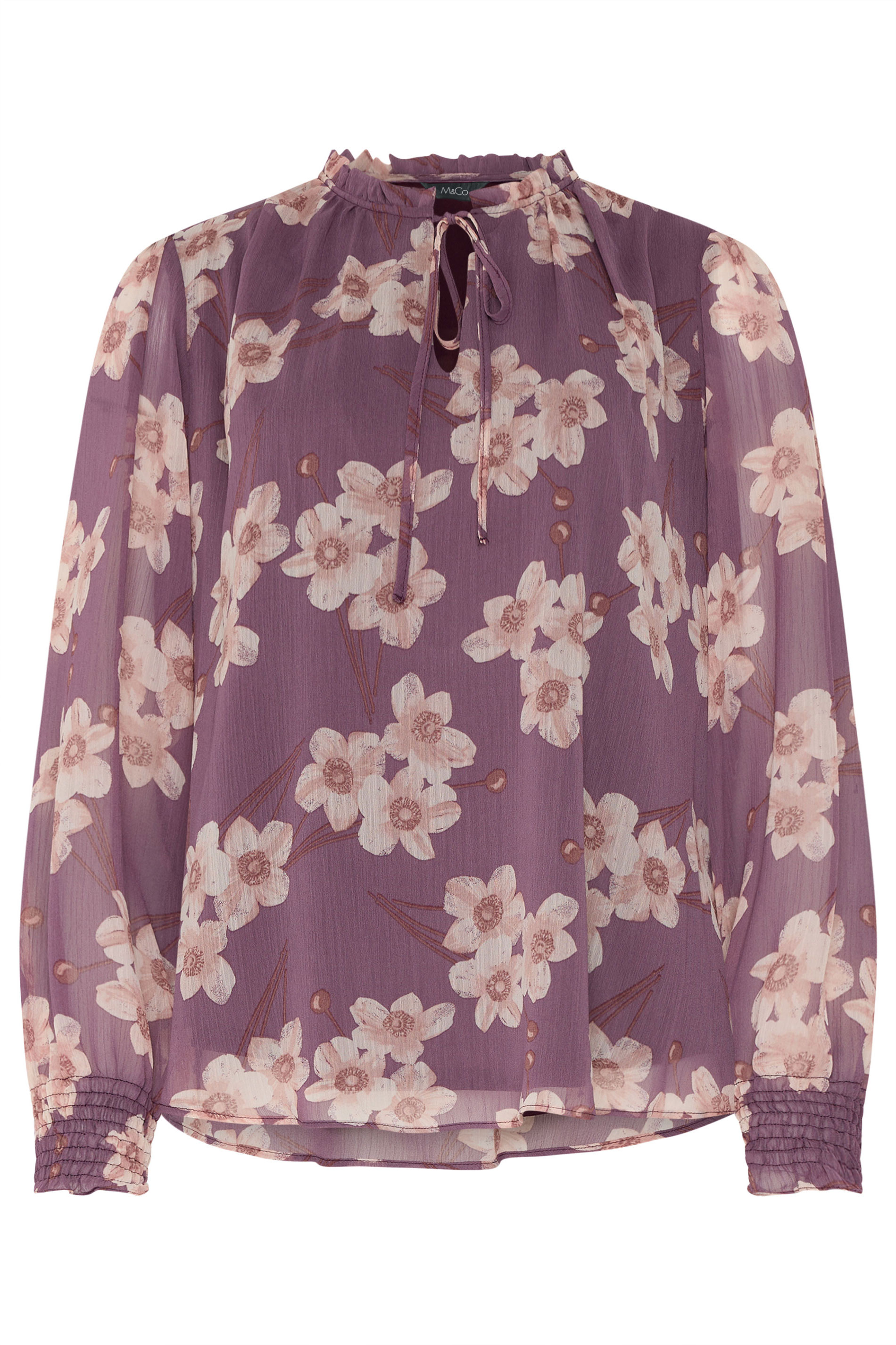 M&Co Purple Floral Tie Neck Blouse | M&Co 6