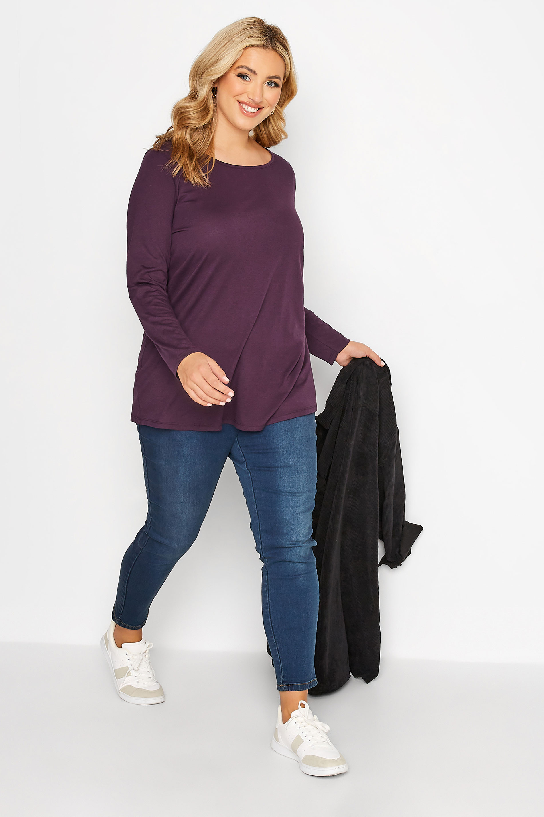 Plus Size Dark Purple Long Sleeve T-Shirt | Yours Clothing 2