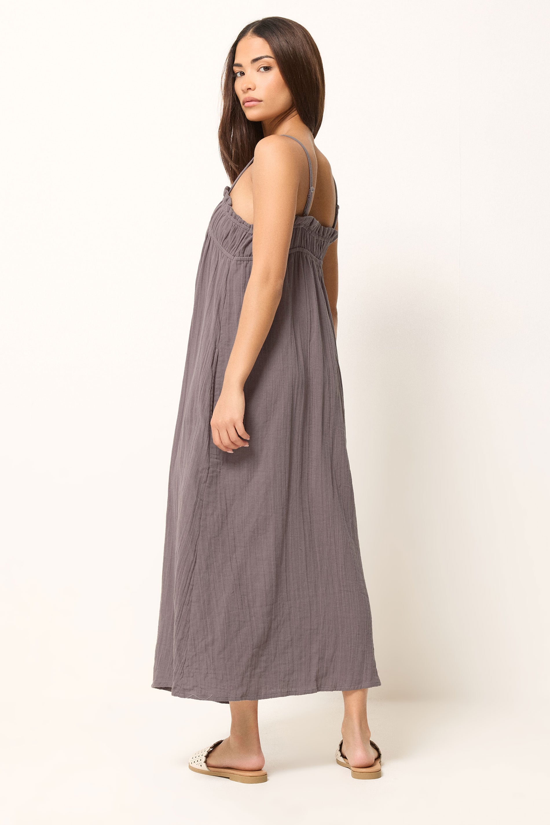 PixieGirl Petite Women's Plum Purple Cotton Cheesecloth Maxi Dress | PixieGirl 4