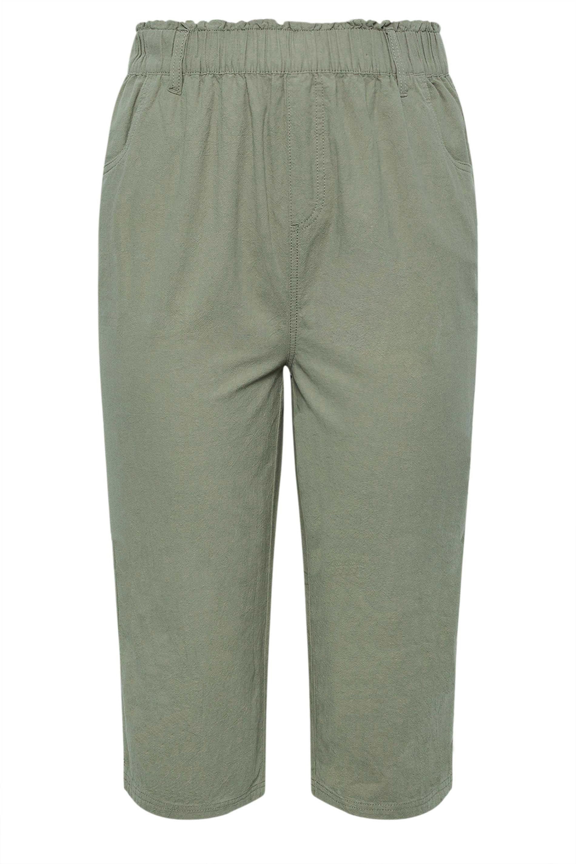 YOURS 2 PACK Plus Size Khaki Green & Navy Blue Cool Cotton Cropped Trousers | Yours Clothing 9