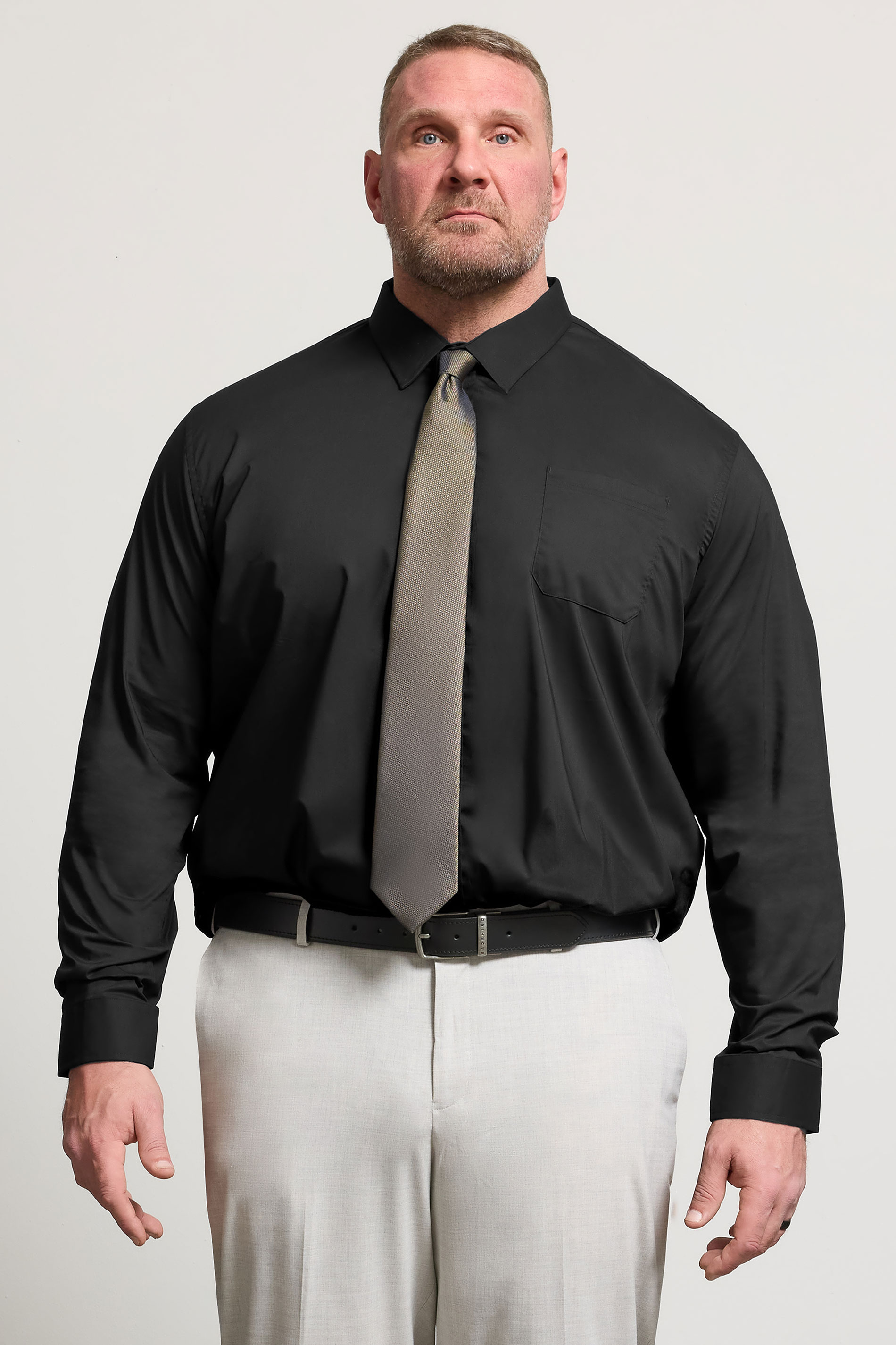 D555 Big & Tall Black Long Sleeve Non Iron Stretch Shirt | BadRhino 3
