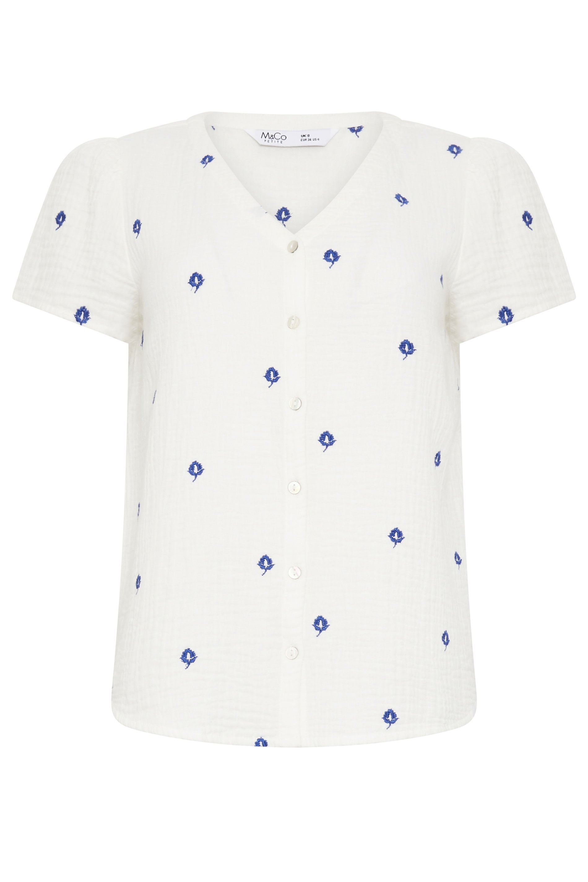 M&Co Petite White Floral Embroidered Cotton Short Sleeve Blouse | M&Co 5