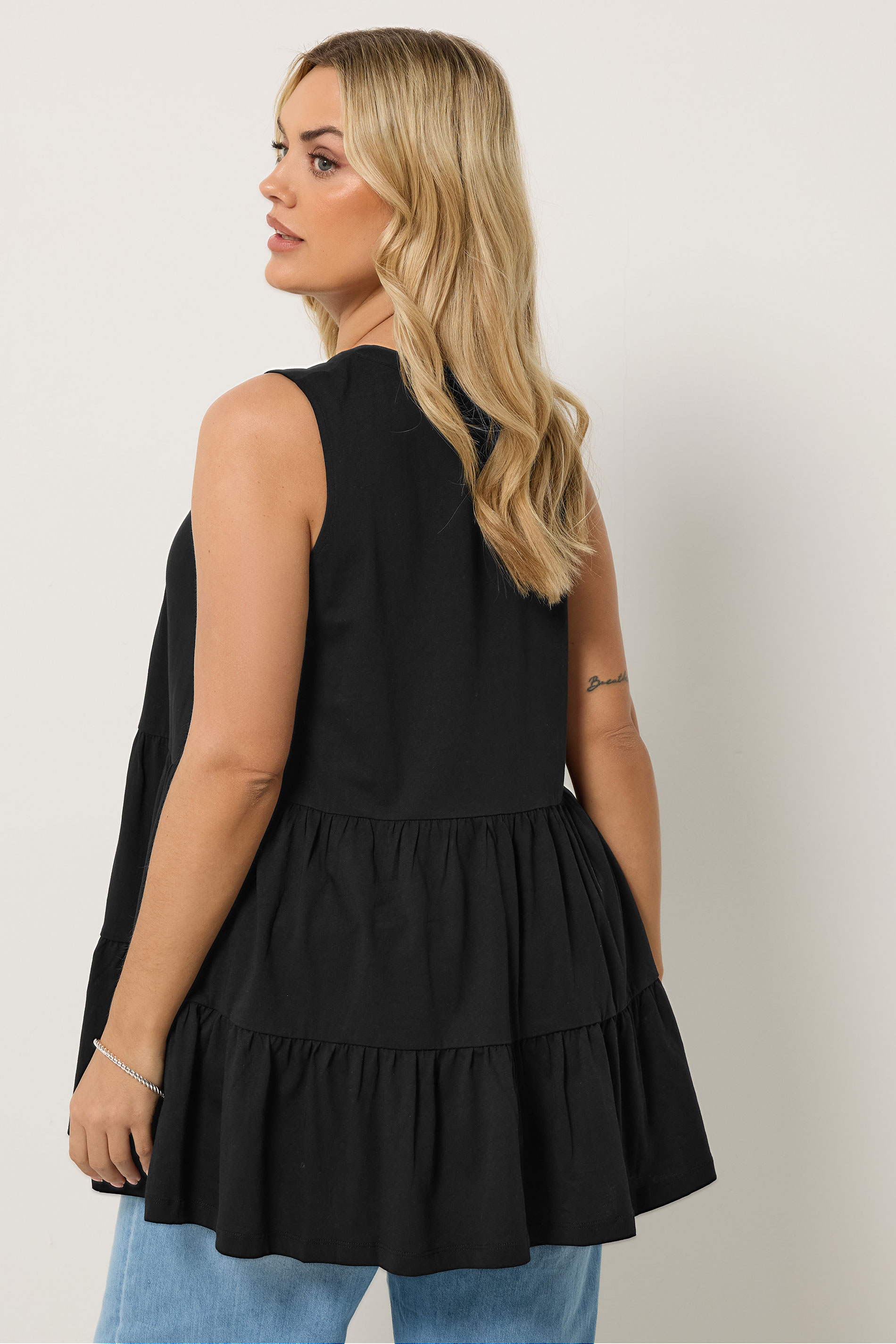 Yours Plus Size Black Tiered Vest Top | Yours Clothing 2
