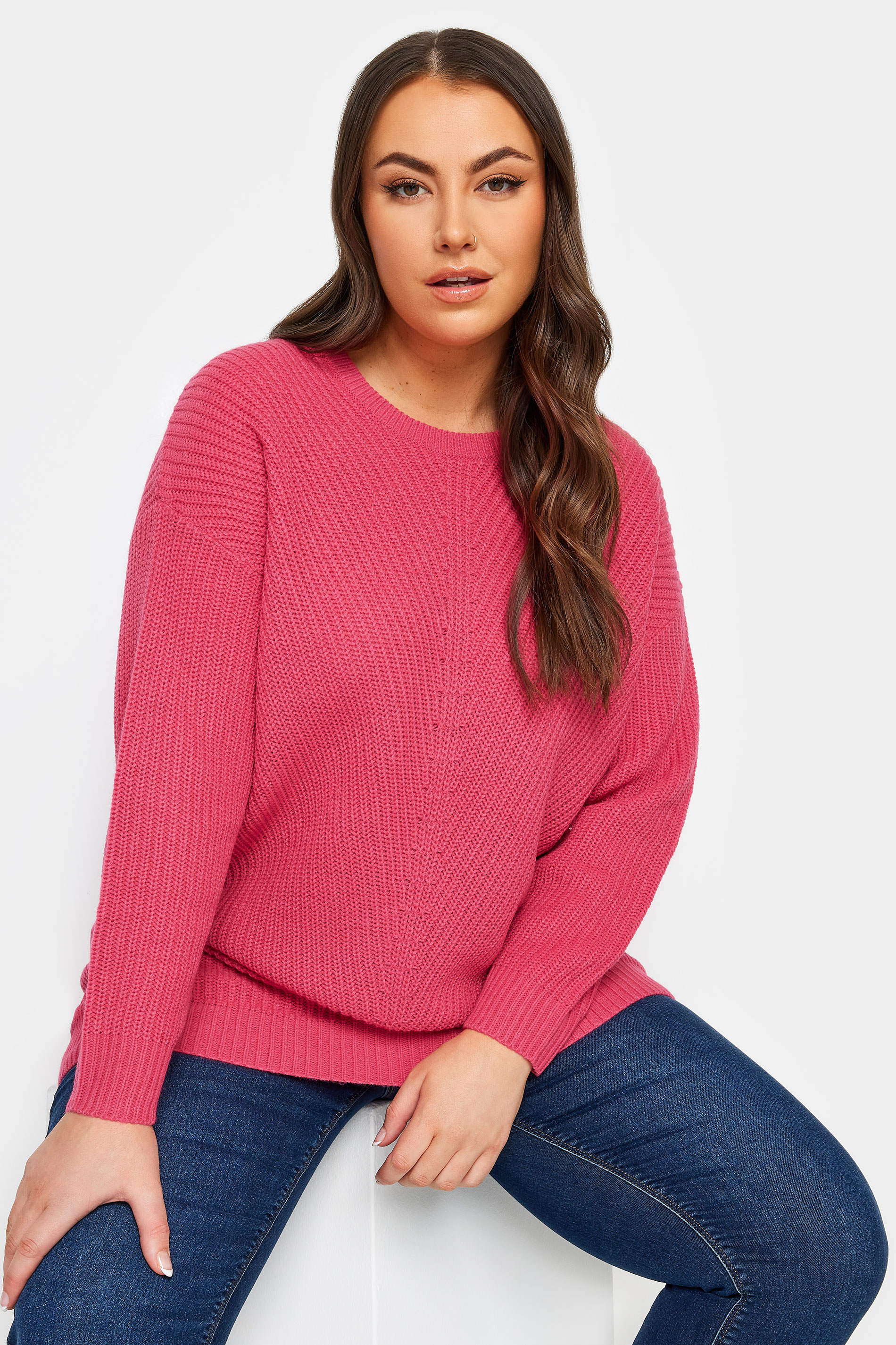 YOURS Plus Size Pink Essential Knitted Jumper | Yours Clothing 1