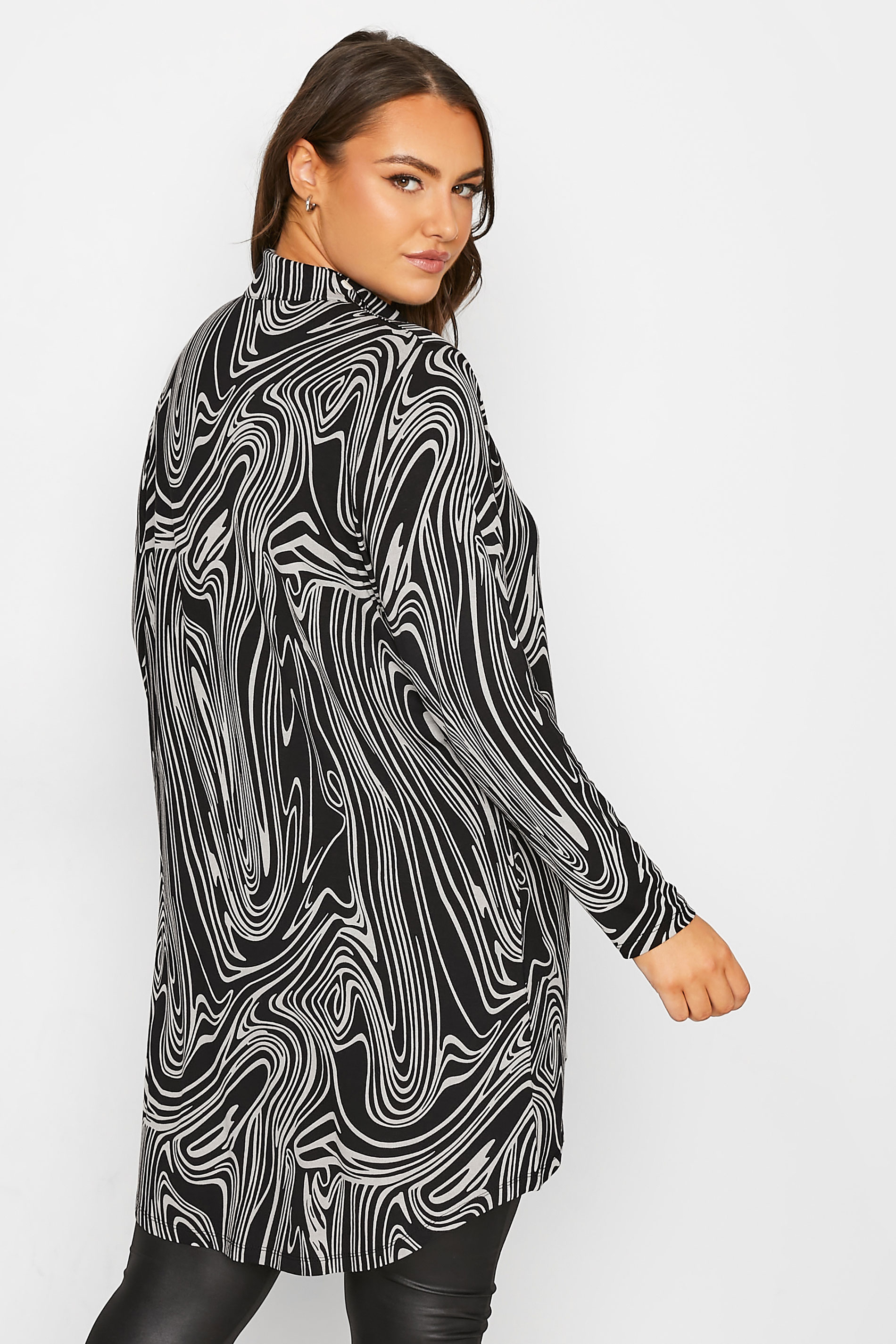 Plus Size Black Marble Print Button Through Shirt | Yours Clothing 3