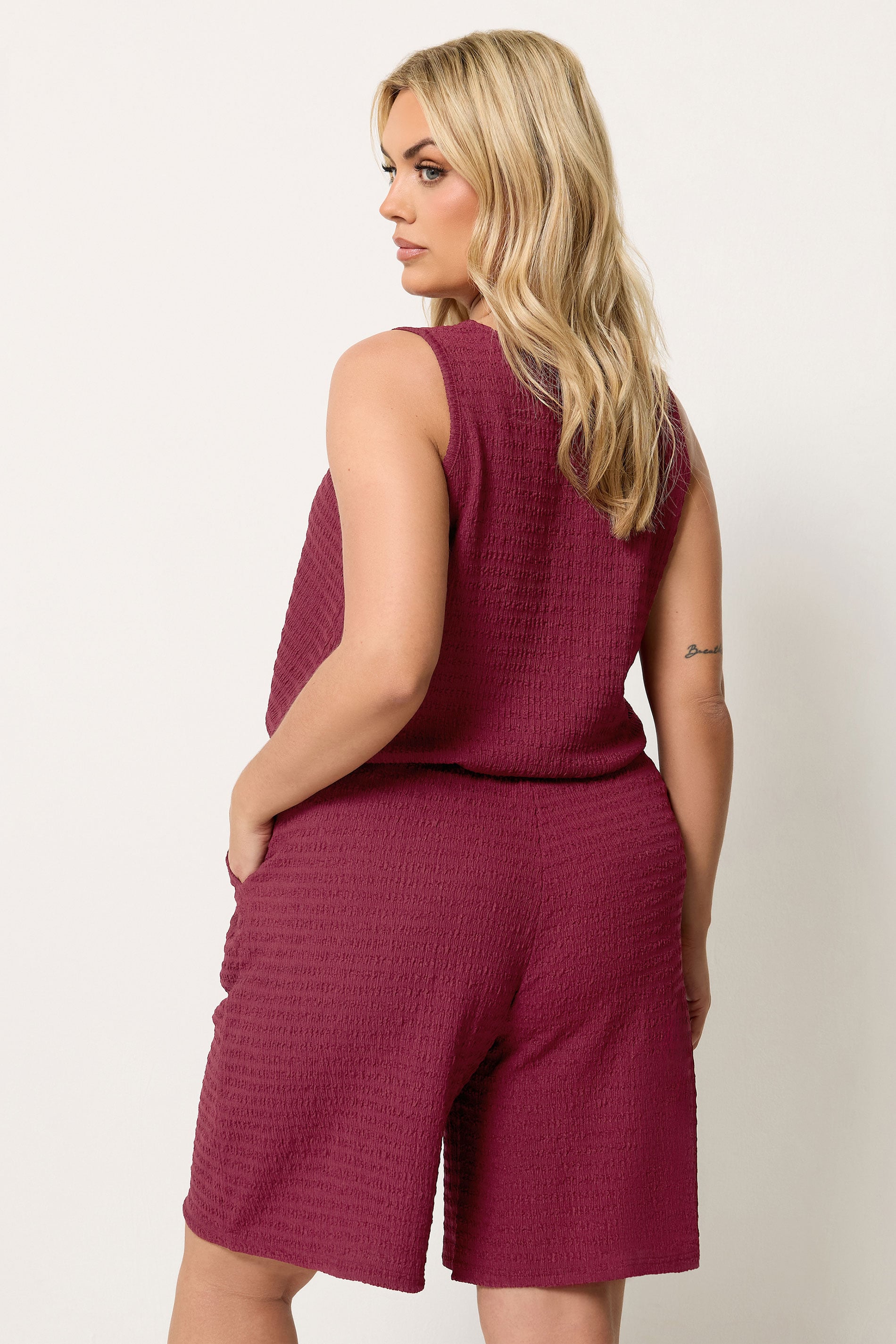 YOURS Plus Size Red Textured Shorts | Yours Clothing 4