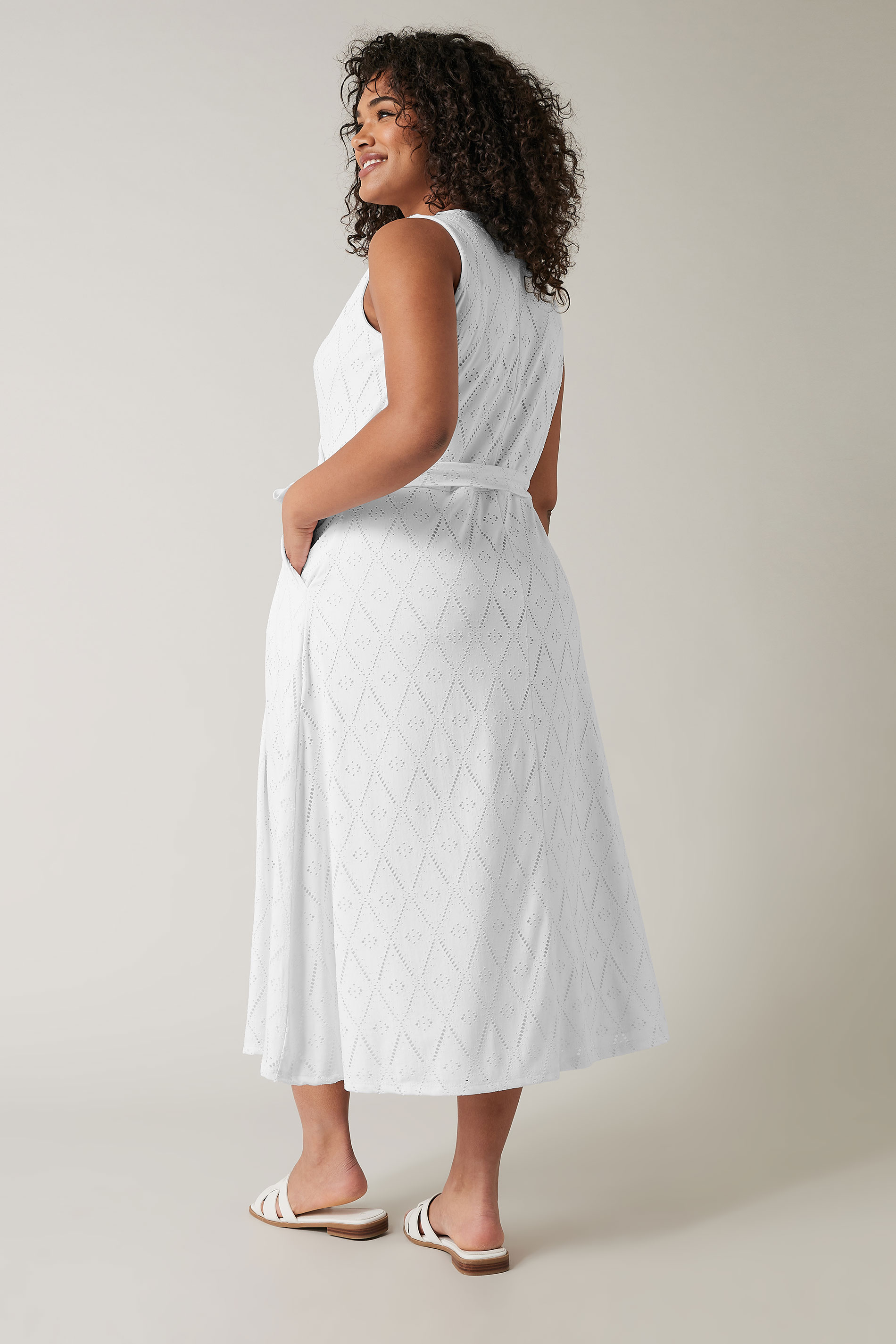 EVANS Plus Size White Broderie Anglaise Wrap Dress | Evans 3