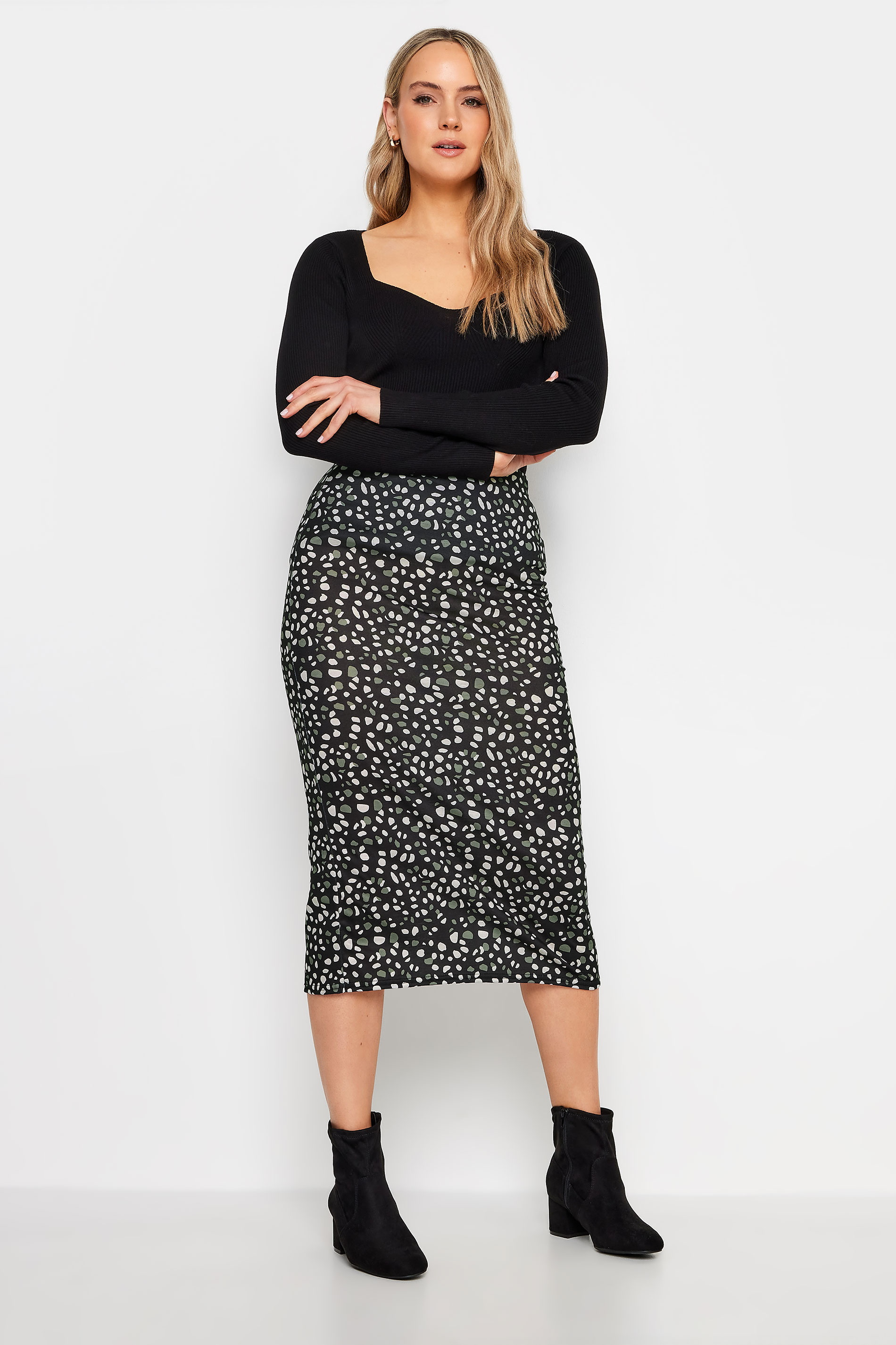 LTS Tall Womens Black Abstract Spot Print Midi Skirt | Long Tall Sally 2