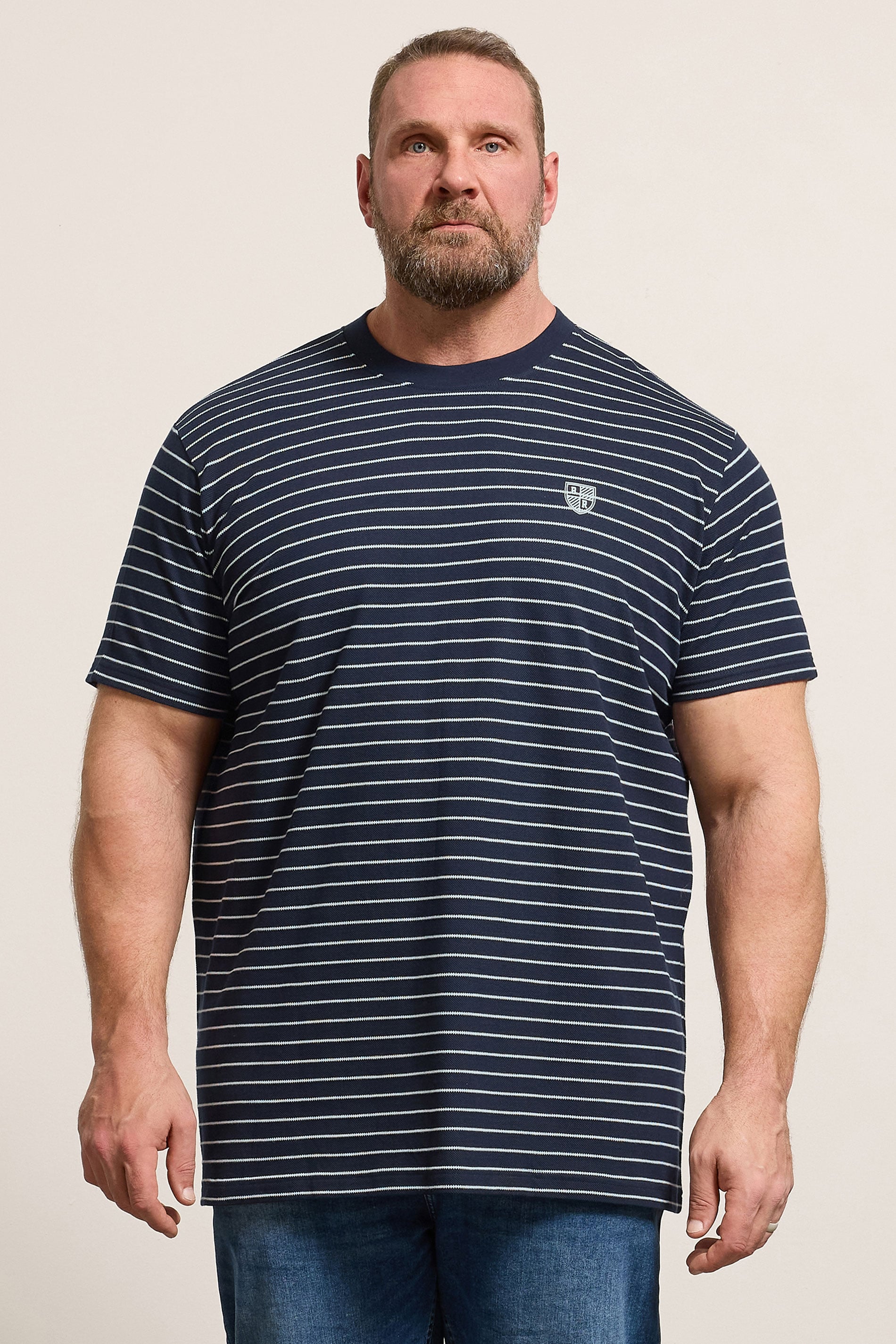 BadRhino Big & Tall Navy Blue Extra Long Stripe Pique T-Shirt | BadRhino 3