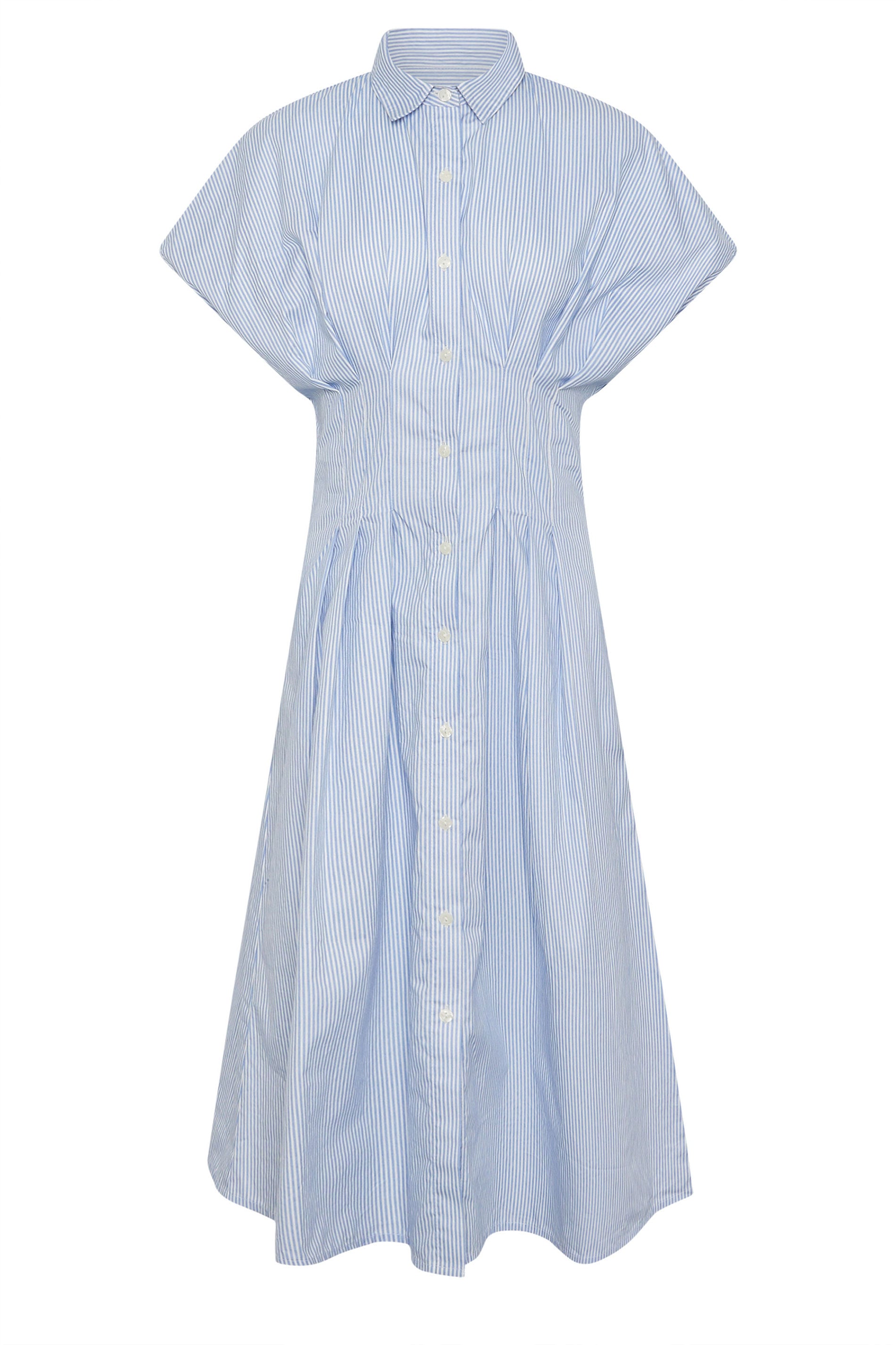PixieGirl Petite Women's Blue Stripe Shirt Maxi Dress | PixieGirl 5