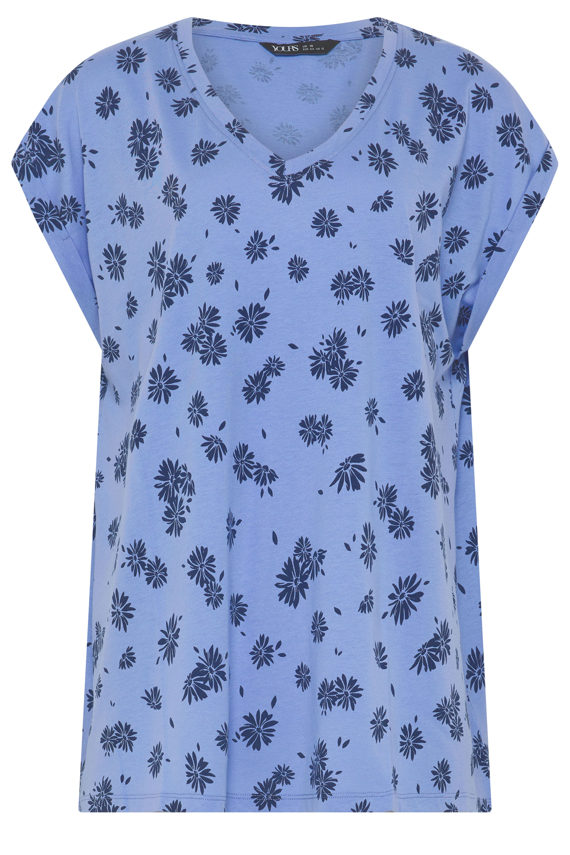YOURS Plus Size Blue Daisy Print V-Neck T-Shirt | Yours Clothing 5