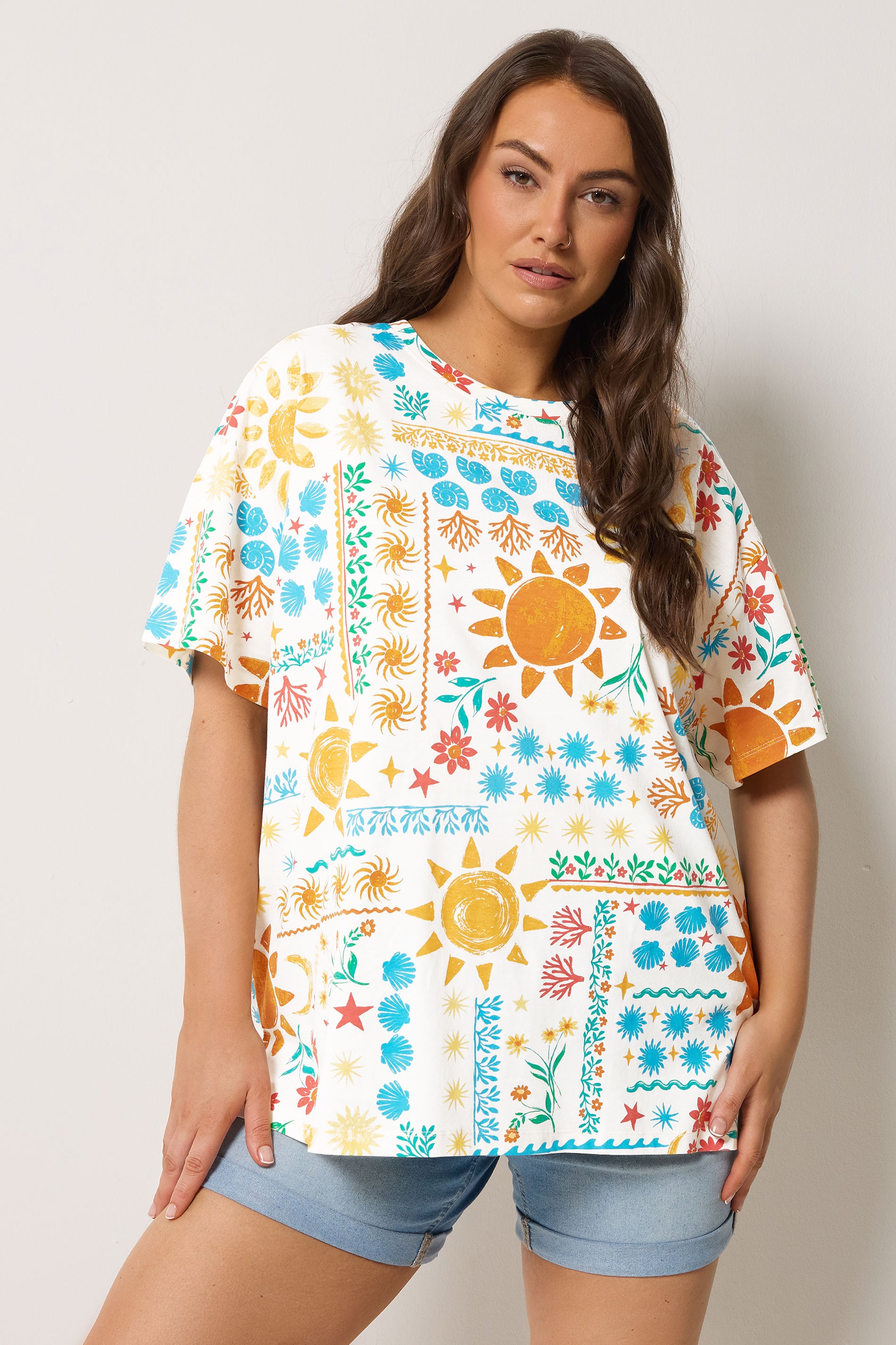 YOURS Plus Size Ivory White Patchwork Boxy T-Shirt | Yours Clothing 3
