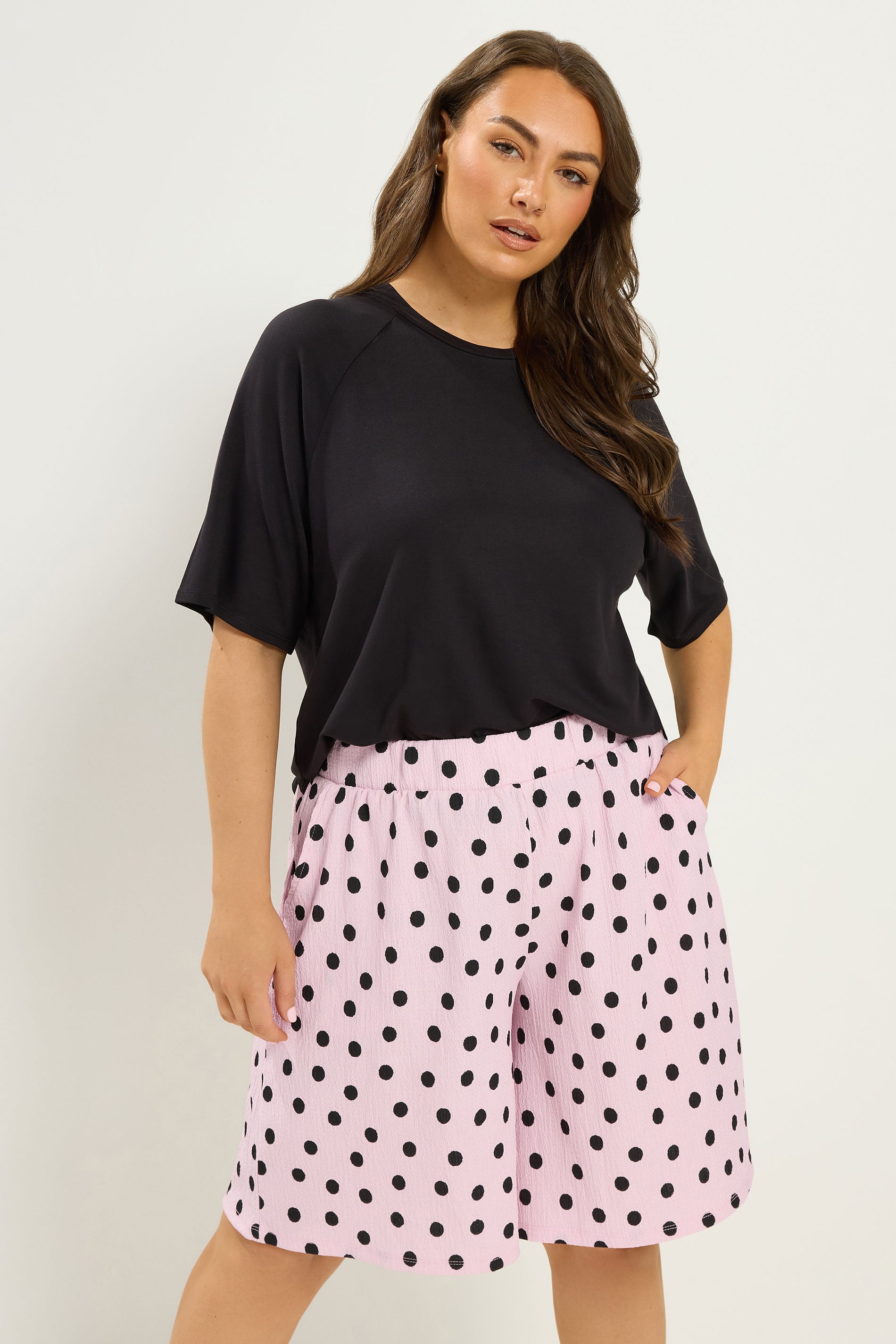 YOURS Plus Size Pink Polka Dot Shorts | Yours Clothing 3