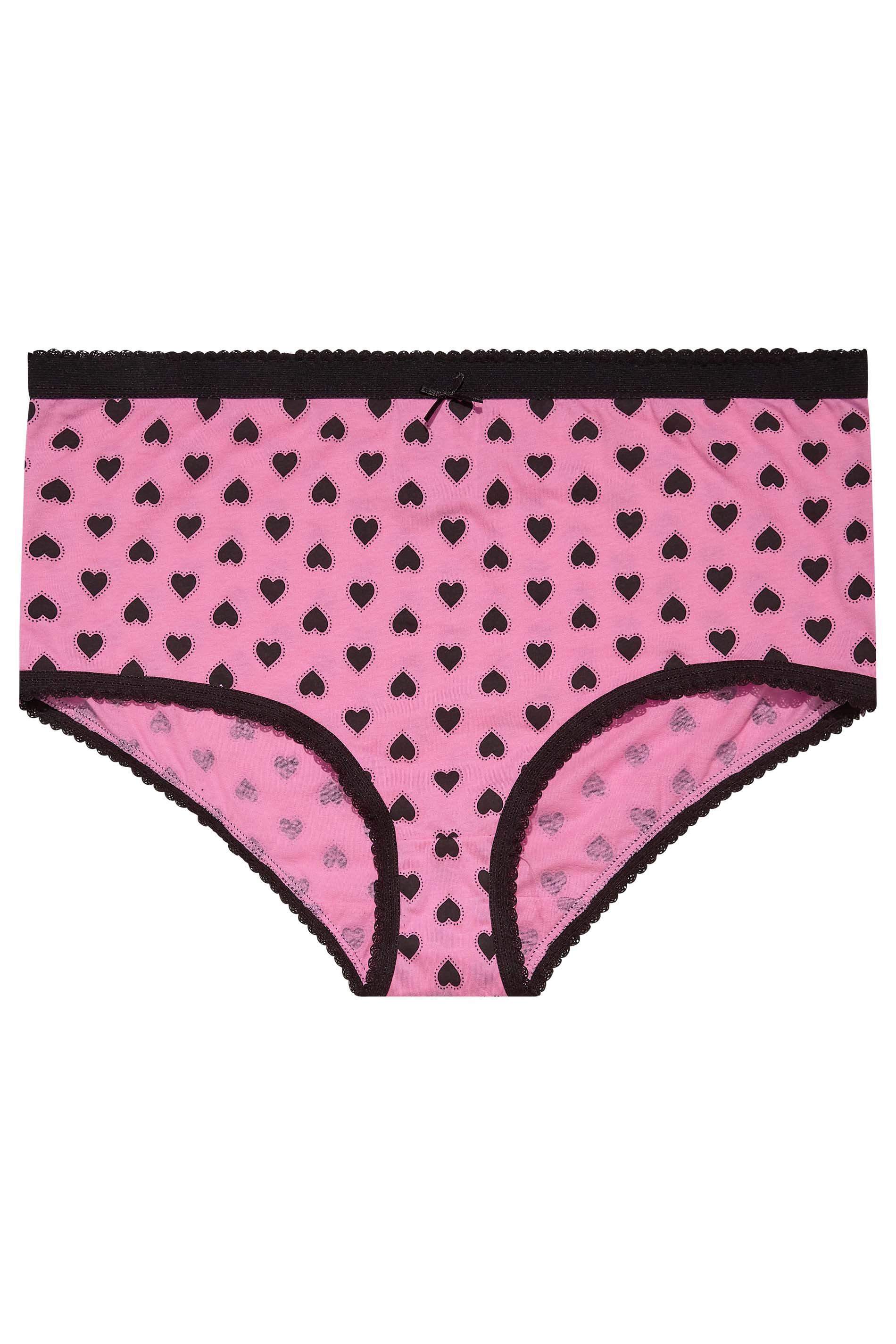 5 PACK Curve Pink & Black Love Heart Full Briefs | Yours Clothing 3