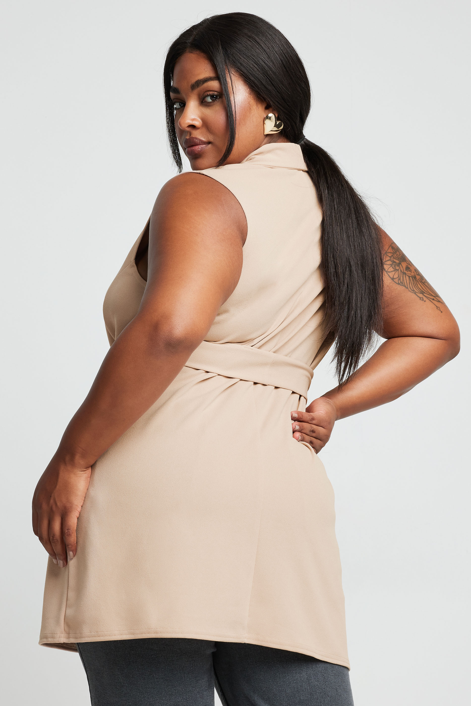 LIMITED COLLECTION Plus Size Natural Brown Sleeveless Blazer | Yours Clothing 3