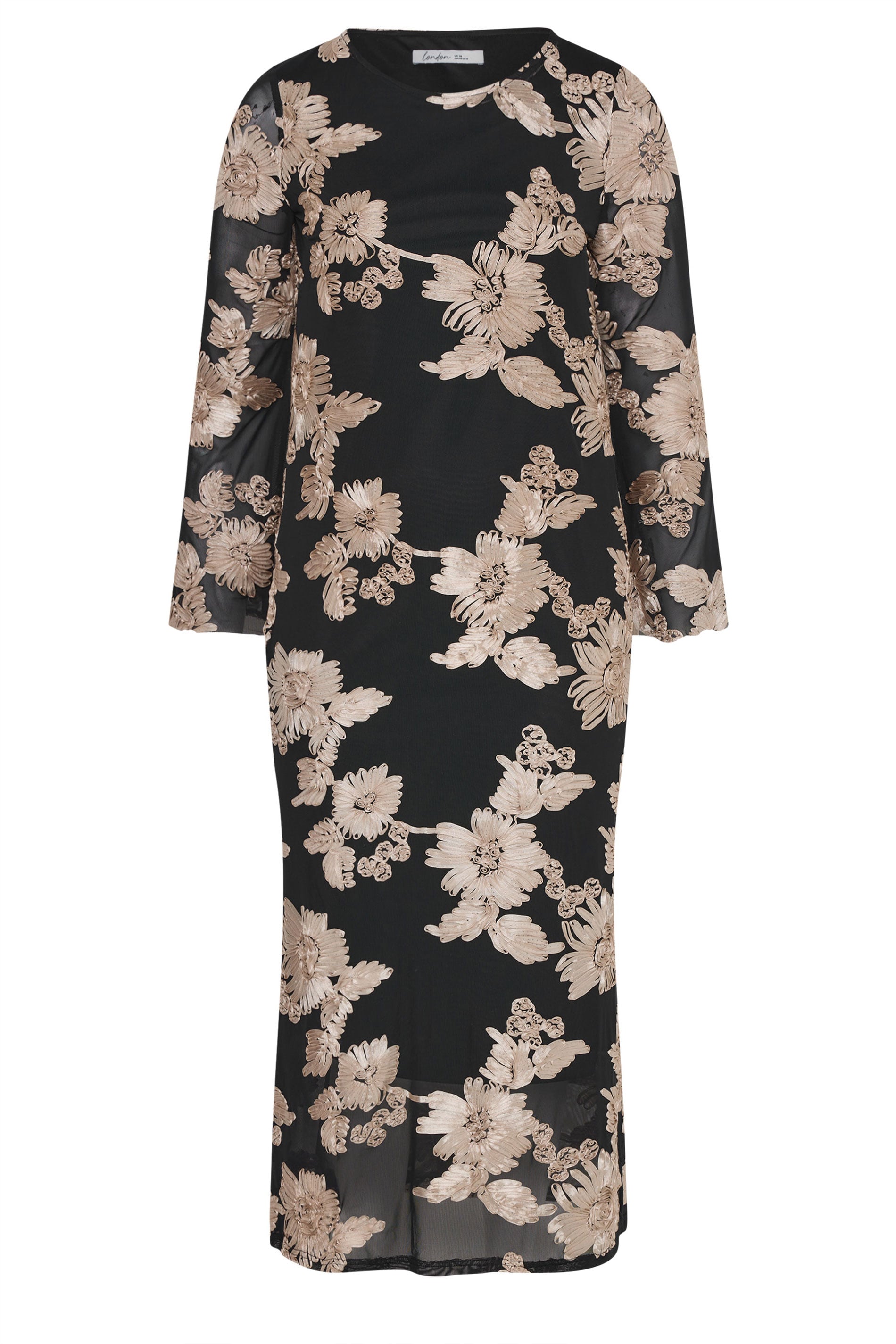 YOURS LONDON Plus Size Black Floral Applique Maxi Dress | Yours Clothing 5