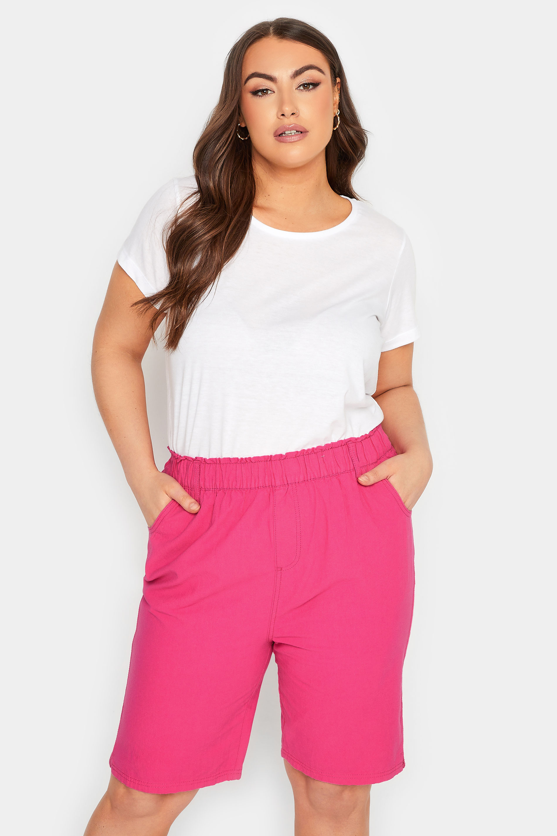 YOURS Curve Plus Size Hot Pink Cotton Shorts | Yours Clothing  1