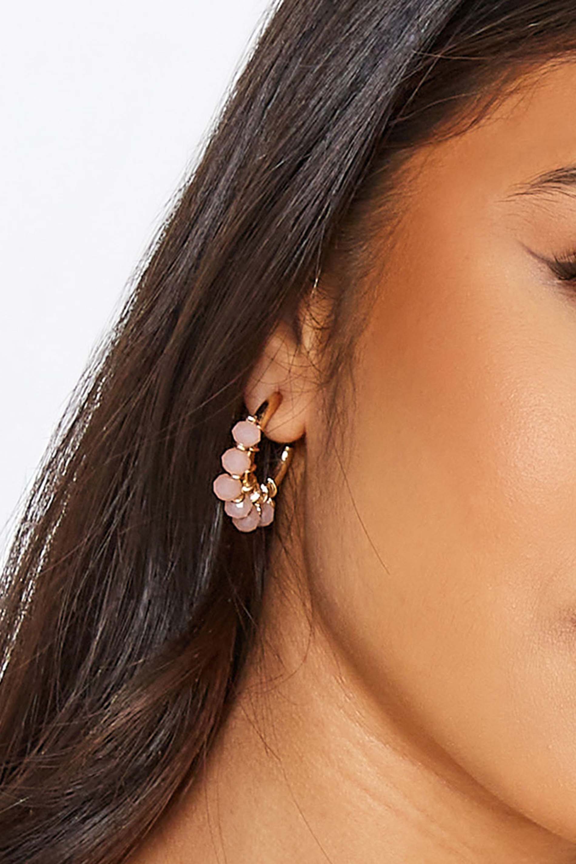 Plus Size Gold Tone Stone Hoop Earrings | Yours Clothing 1