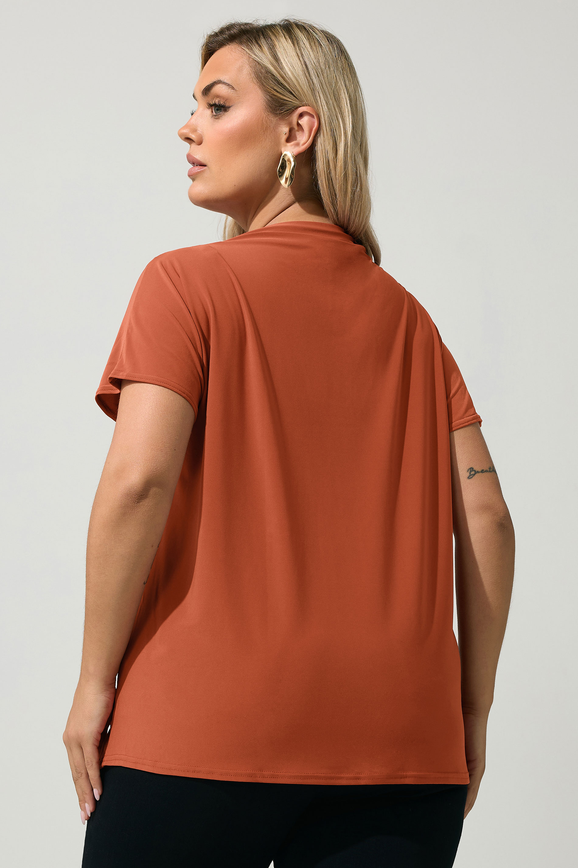 YOURS LONDON Plus Size Rust Orange Drape Shoulder Top | Yours Clothing 2