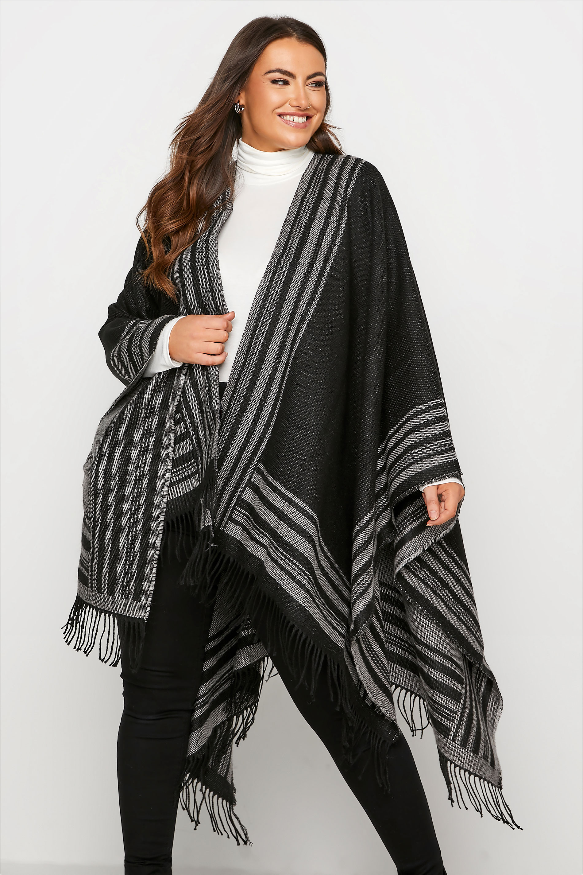 Black Stripe Jacquard Knitted Wrap Shawl_A.jpg