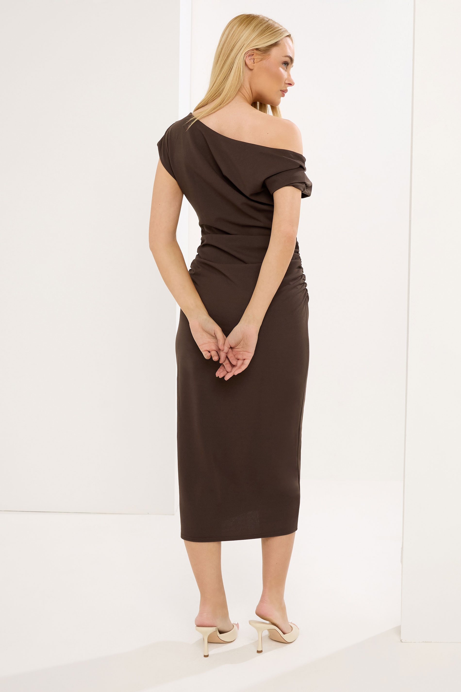 STAR Chocolate Brown Draped Midi Dress | StarByJM 2