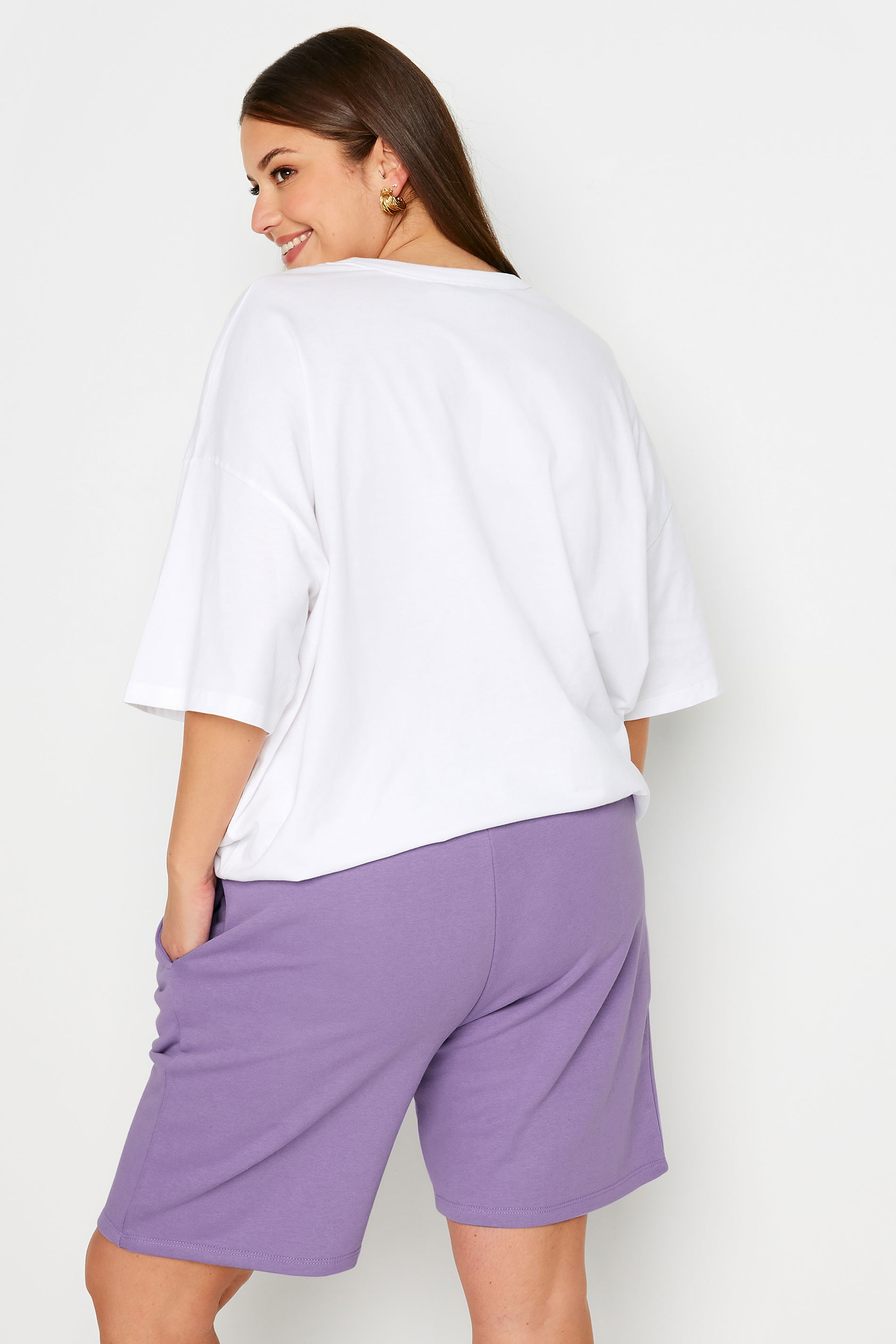 YOURS Plus Size Purple Jogger Shorts | Yours Clothing 3