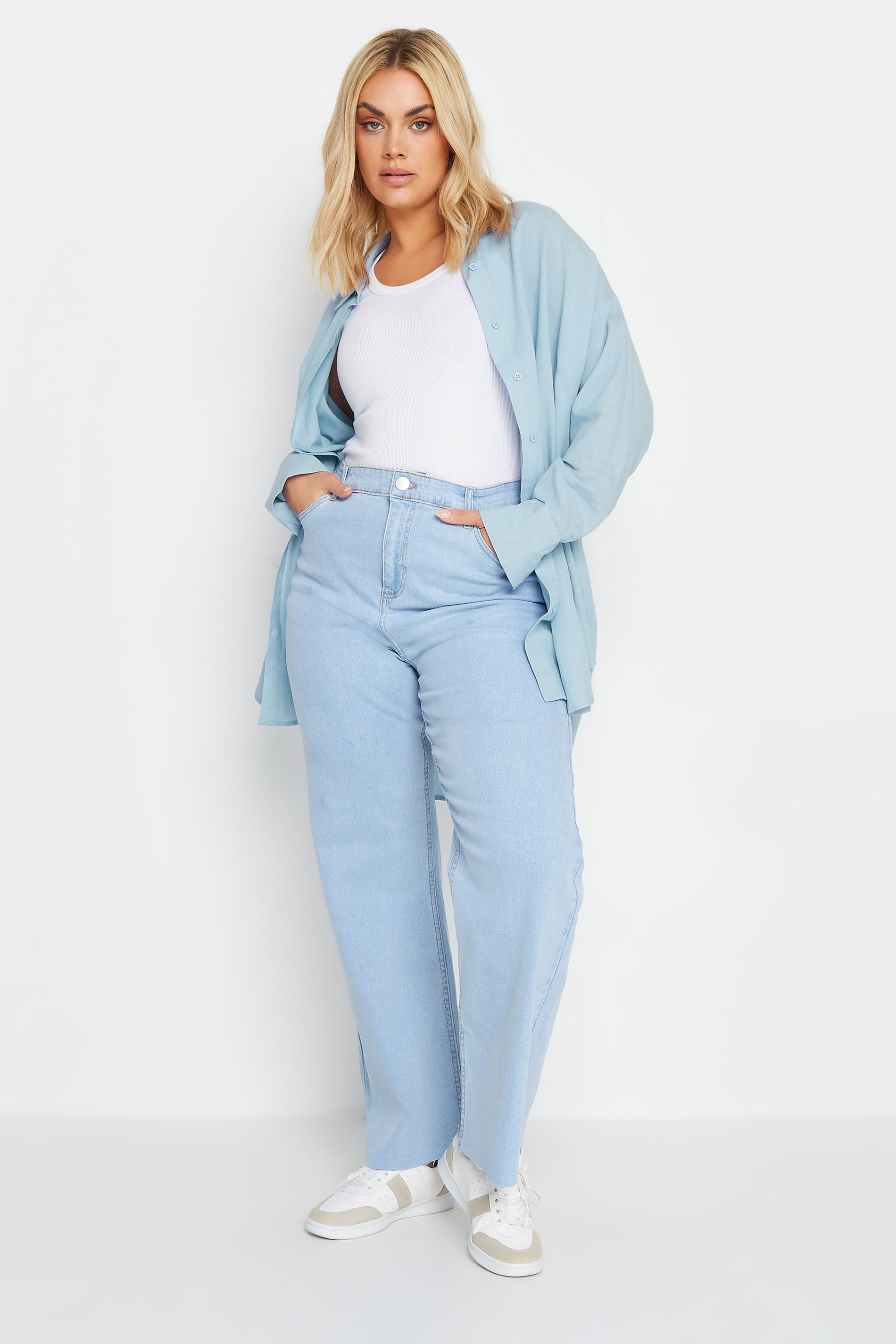 YOURS Plus Size Blue Dipped Hem Shirt | Yours Clothing 2