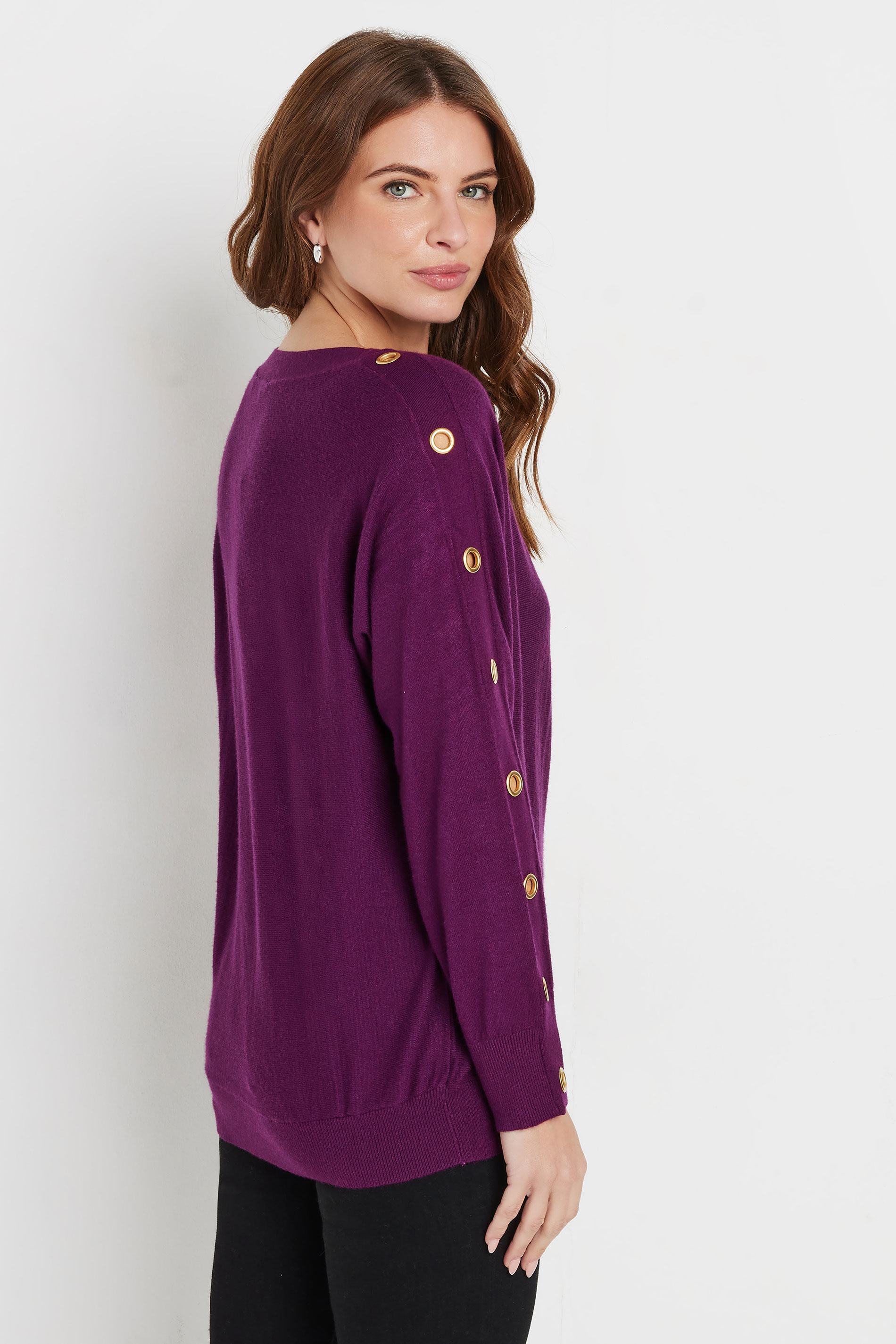 M&Co Berry Purple Batwing Eyelet Jumper | M&Co 2