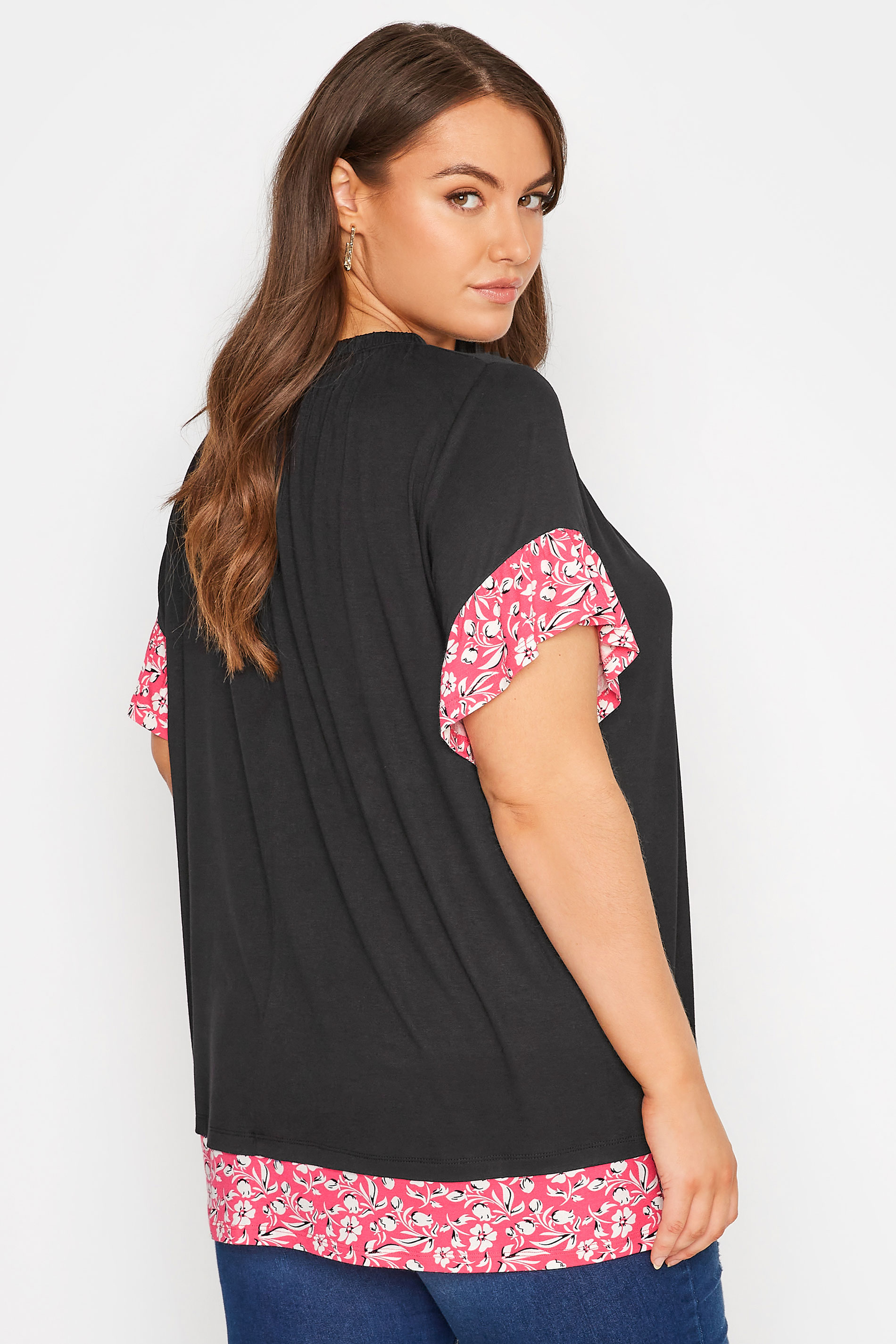 Plus Size Black Contrast Pink Trim Tunic Top | Yours Clothing 3