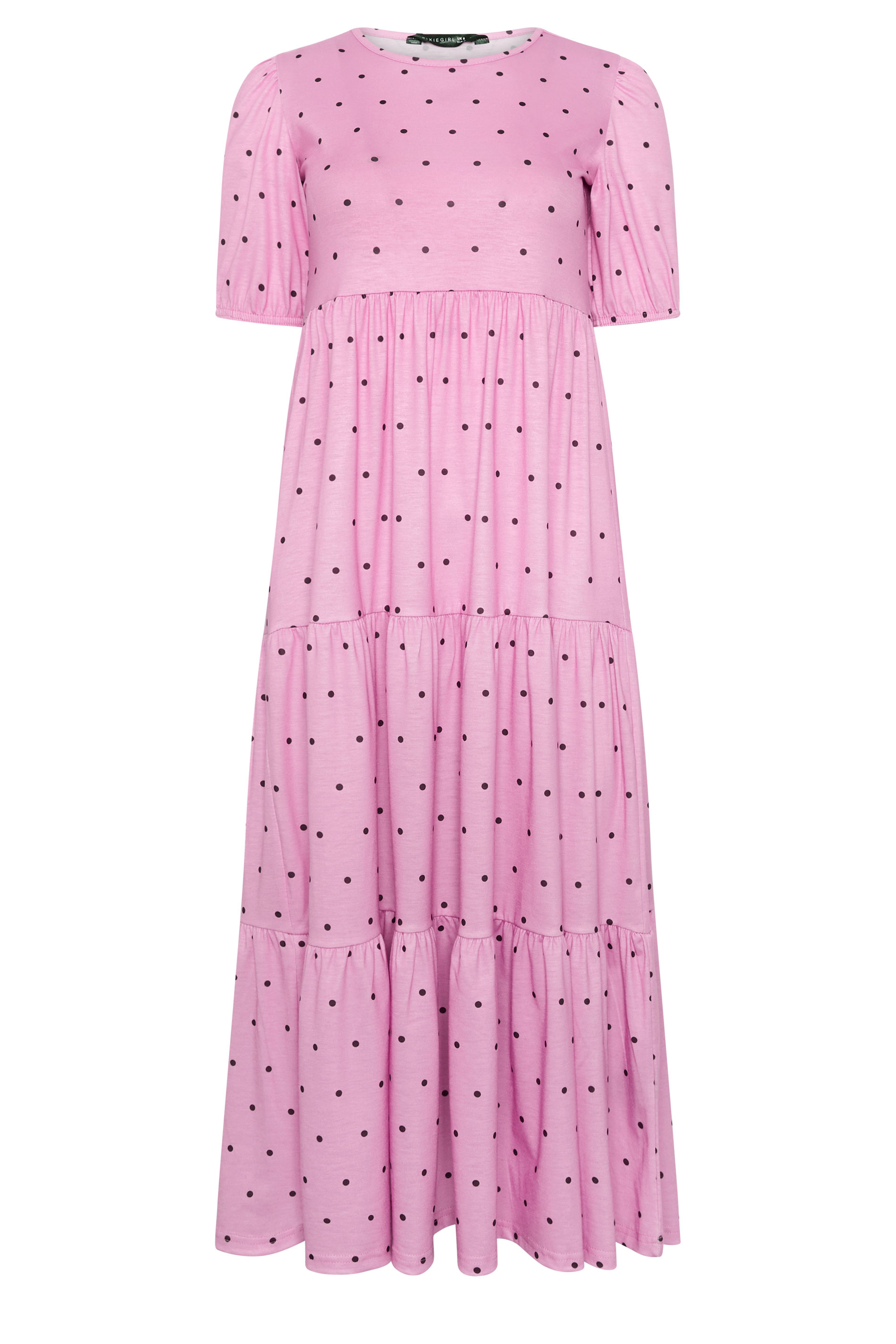 PixieGirl Petite Women's Pink Polka Dot Tiered Maxi Dress | PixieGirl 5