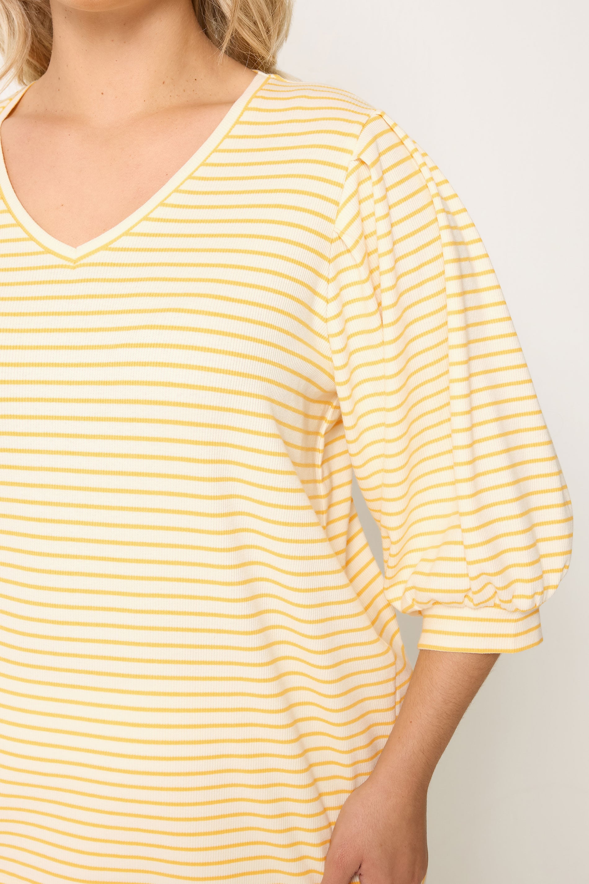 YOURS Plus Size Yellow Stripe Balloon Sleeve Top | Yours Clothing 4