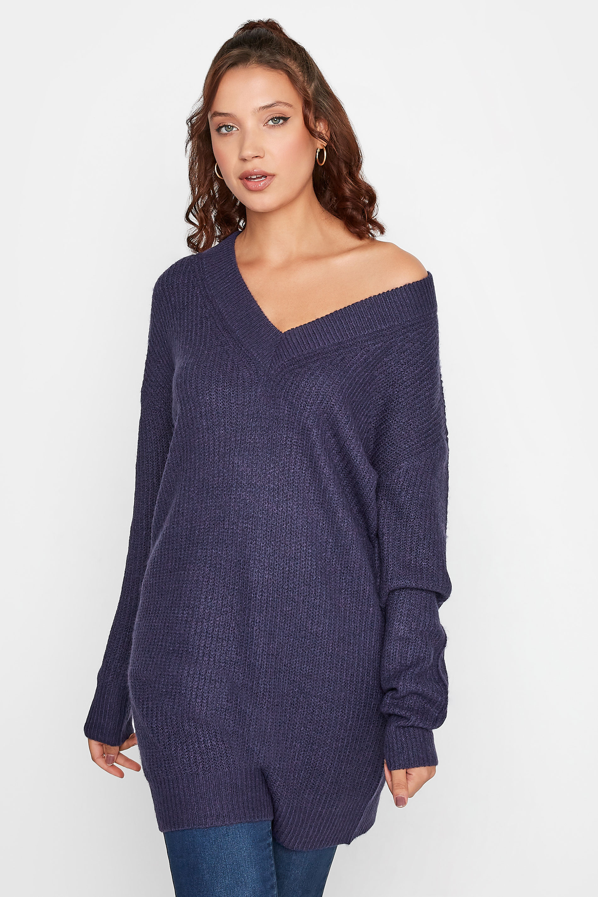 LTS Tall Navy Blue V-Neck Knitted Tunic Top 1