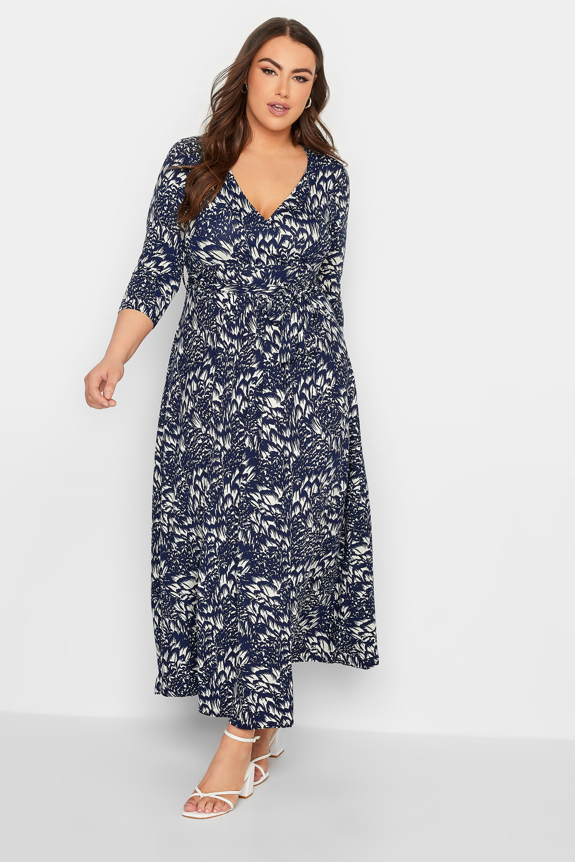 YOURS Curve Plus Size Navy Blue Floral Print Maxi Dress | Yours Clothing