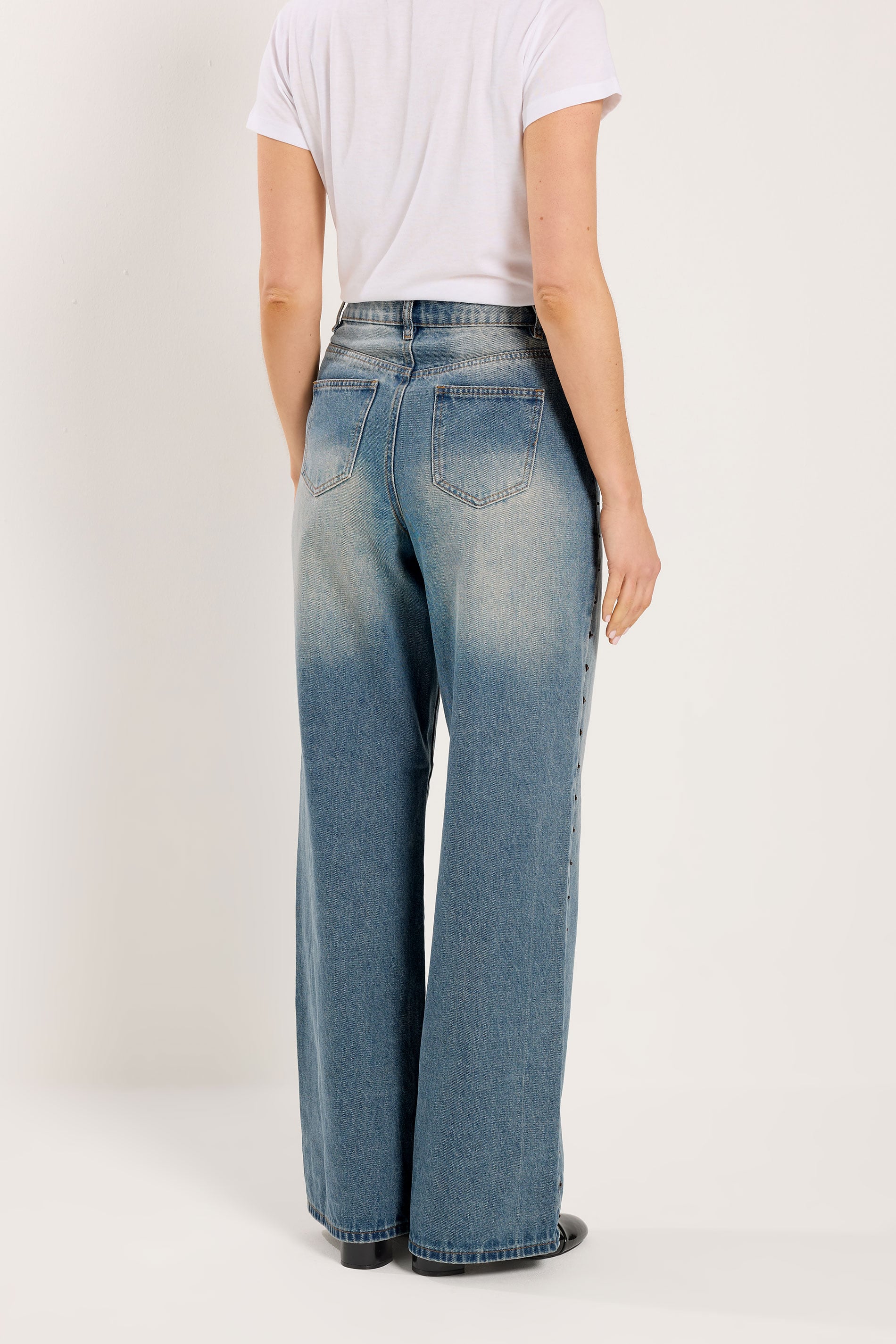 LTS Tall Women's Light Blue Wash Studded Cotton Wide Leg Jeans | Long Tall Sally 4