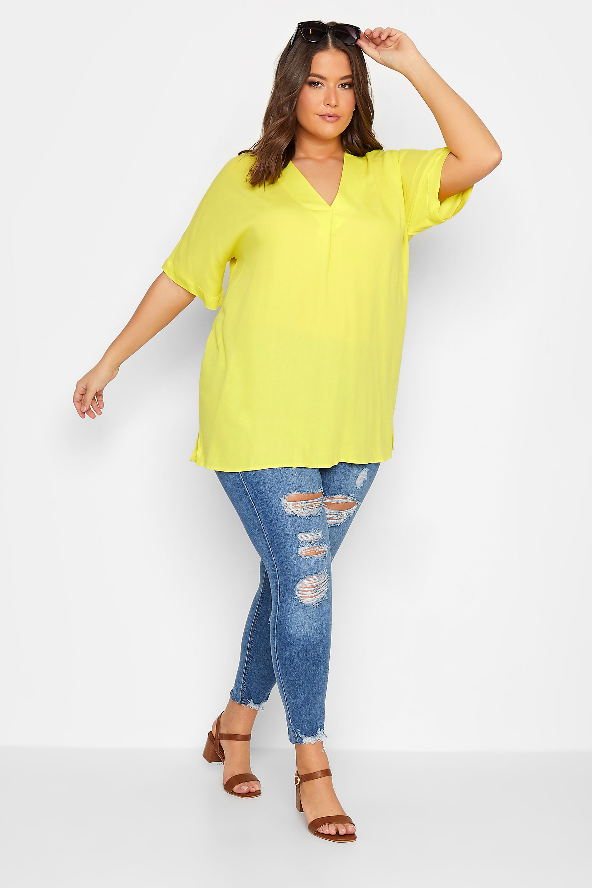 YOURS Curve Plus Size Light Pink V-Neck Top | Yours Clothing  2