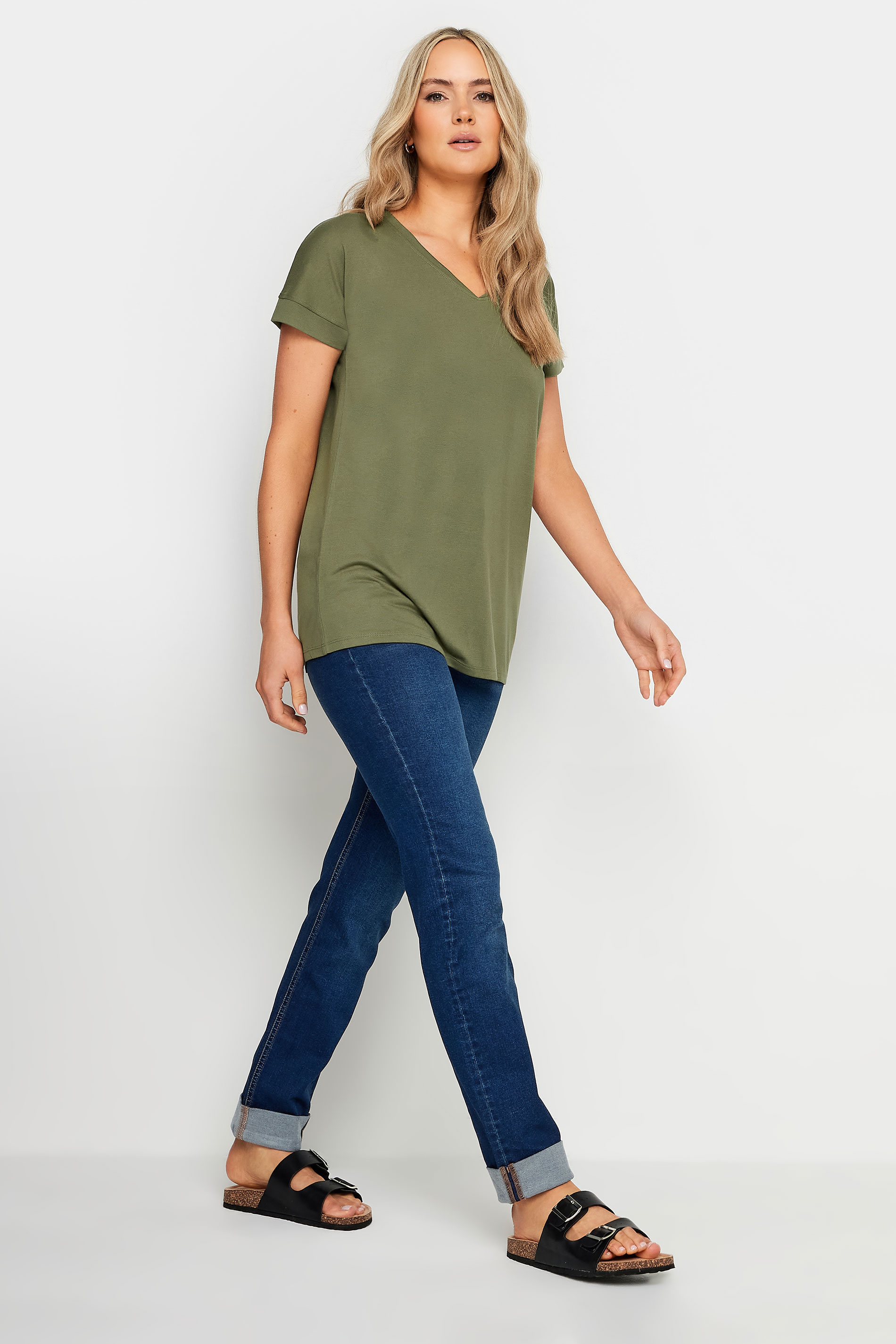 LTS PREMIUM Tall Women's Khaki Green V-Neck T-Shirt | Long Tall Sally 2