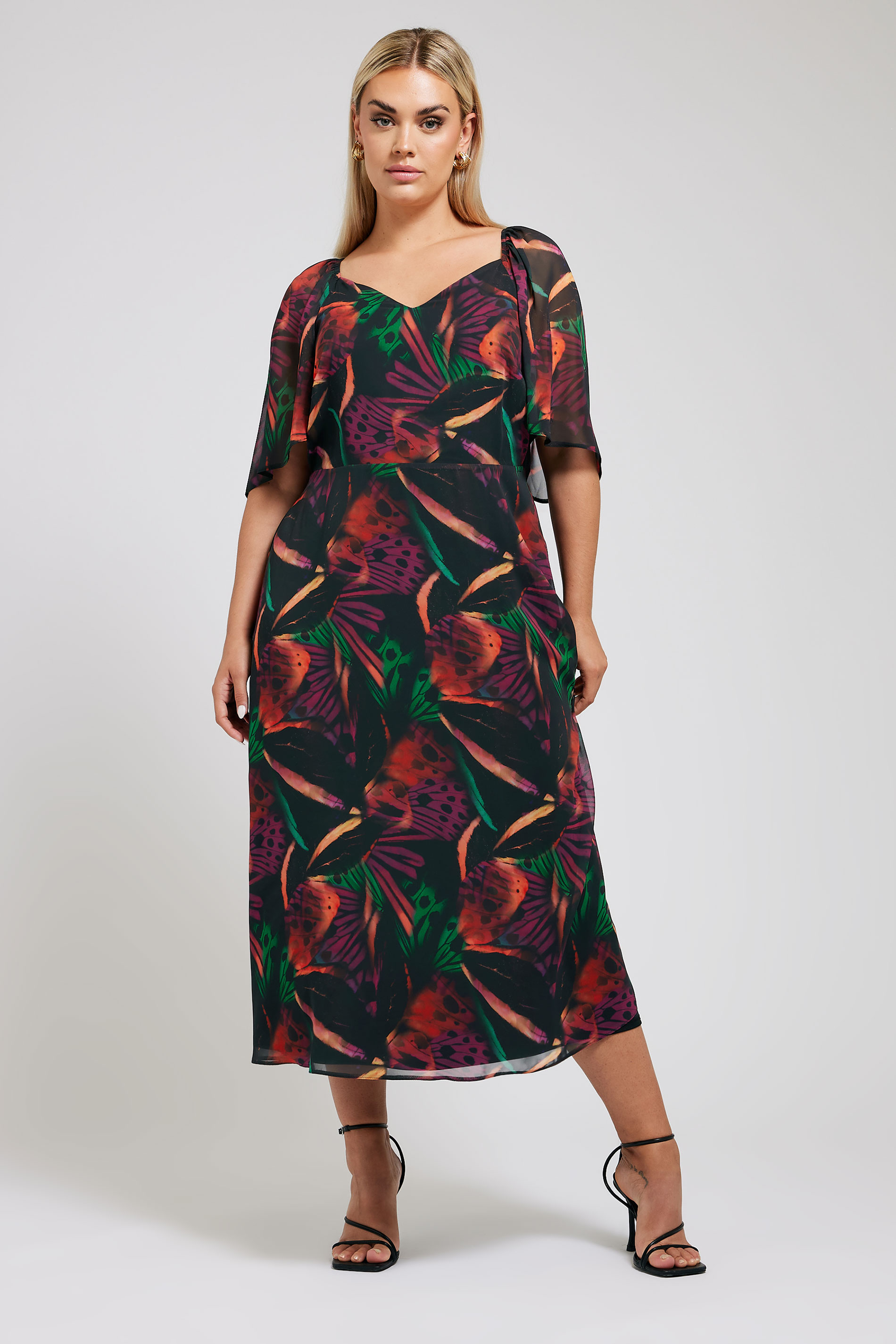 Yours London Curve Black Butterfly Print Maxi Dress, Womens Curve & Plus Size, Yours London