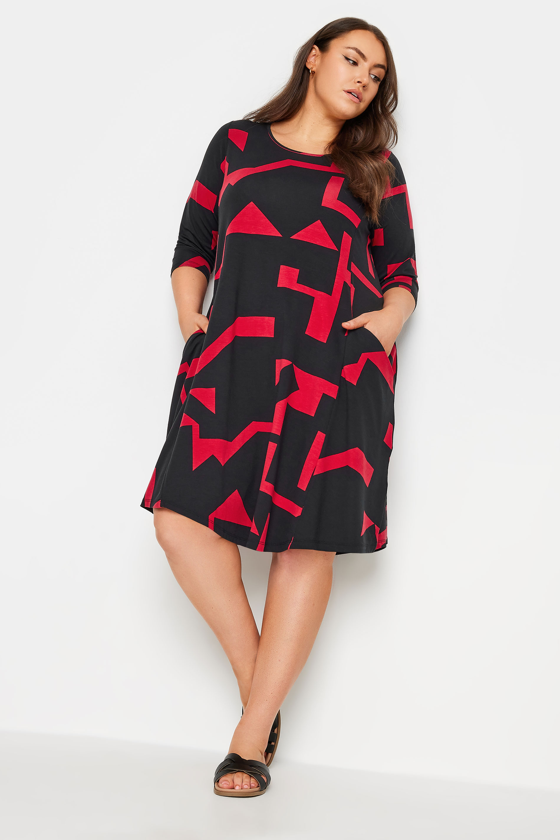 YOURS Plus Size Red Abstract Print Pocket Dress | Yours Clothing 2