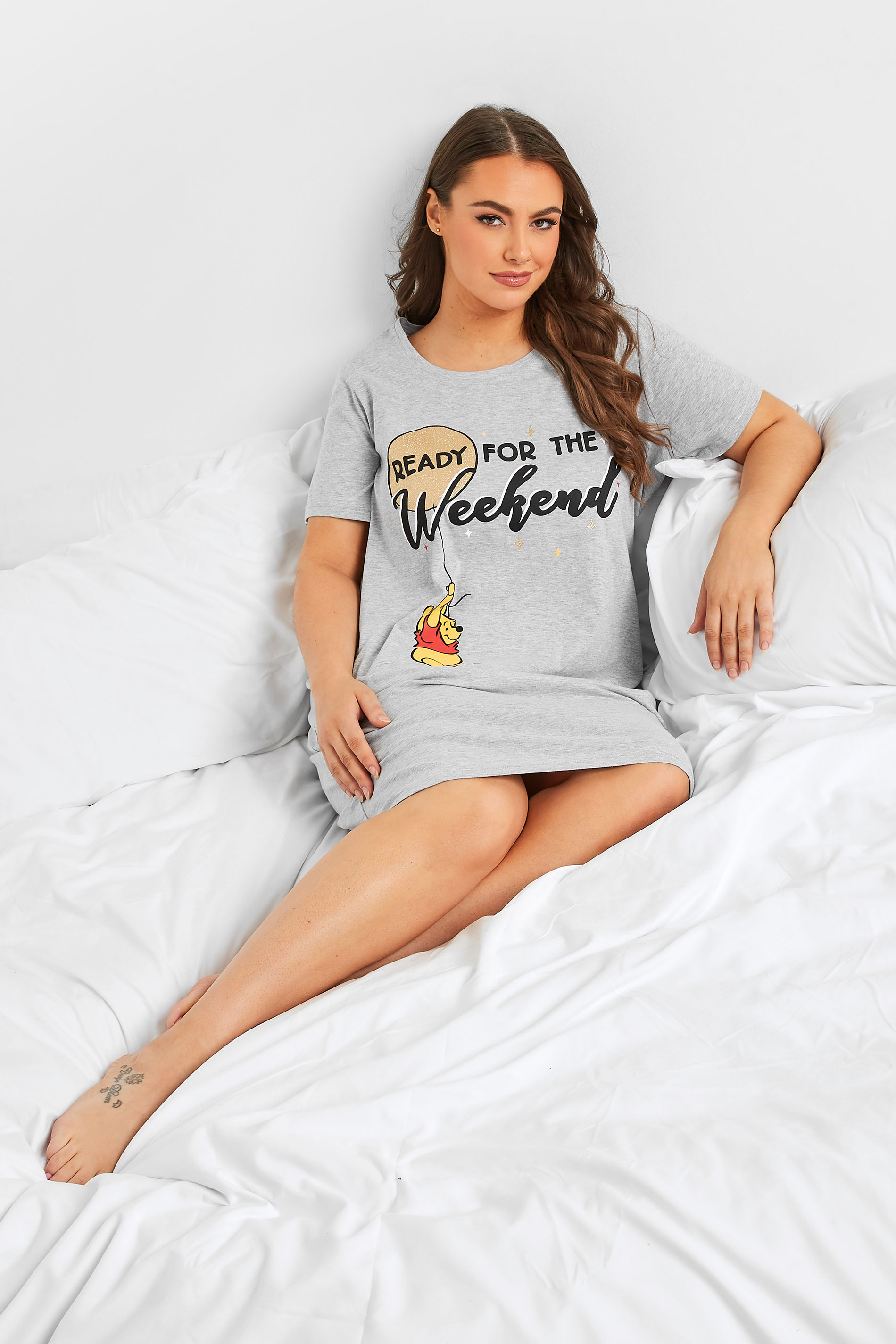 DISNEY Plus Size Grey Winnie The Pooh Balloon Nightdress | Yours Clothing 2