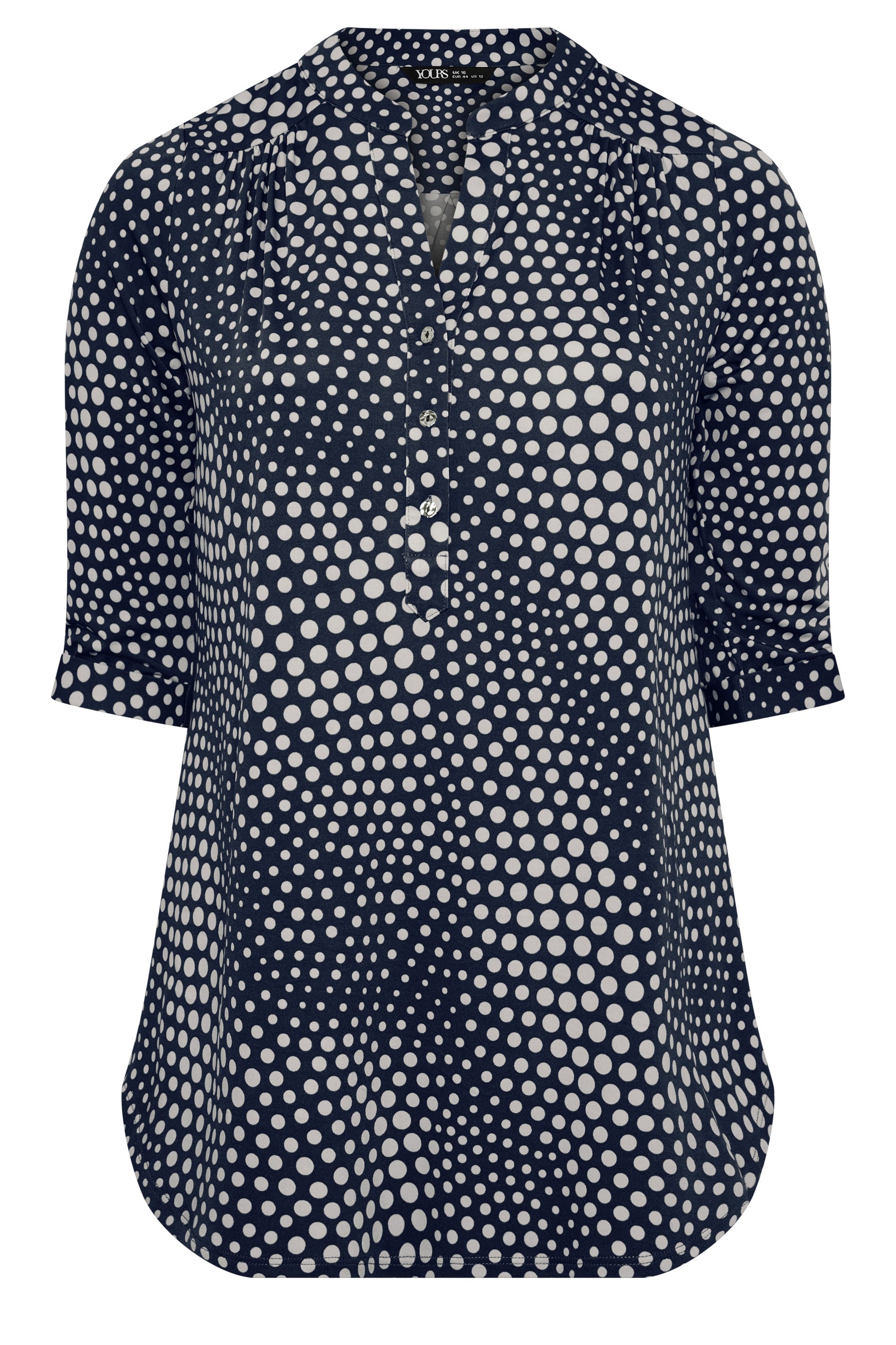 YOURS Plus Size Navy Blue Polka Dot Half Placket Shirt | Yours Clothing 5