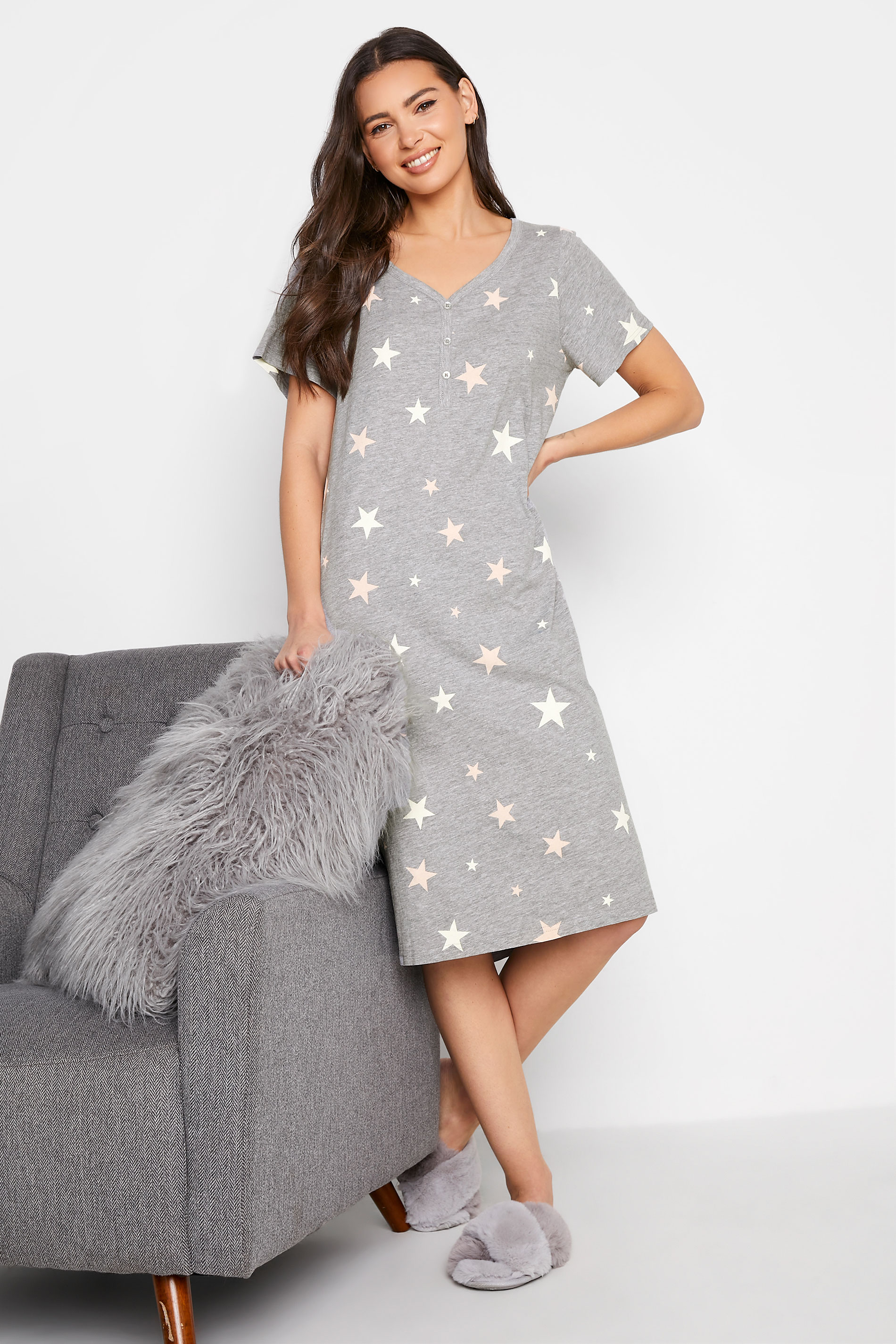 Tall Women's LTS Grey Star Print Nightdress | Long Tall Sally 1