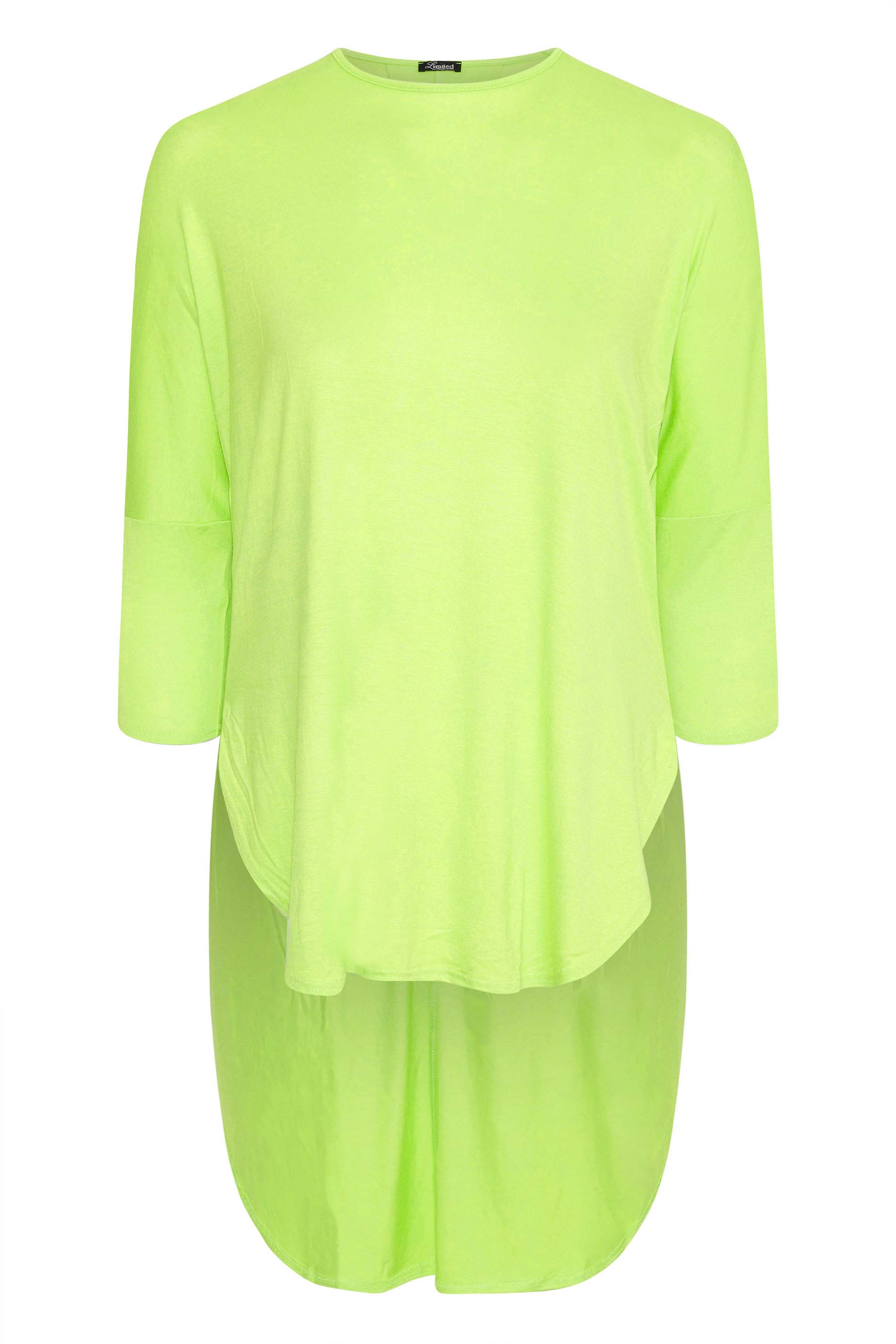 Grande taille  Tops Grande taille  Tops Ourlet Plongeant | LIMITED COLLECTION - T-Shirt Vert Citron Manches Longues Ourlet Plongeant - MD45183
