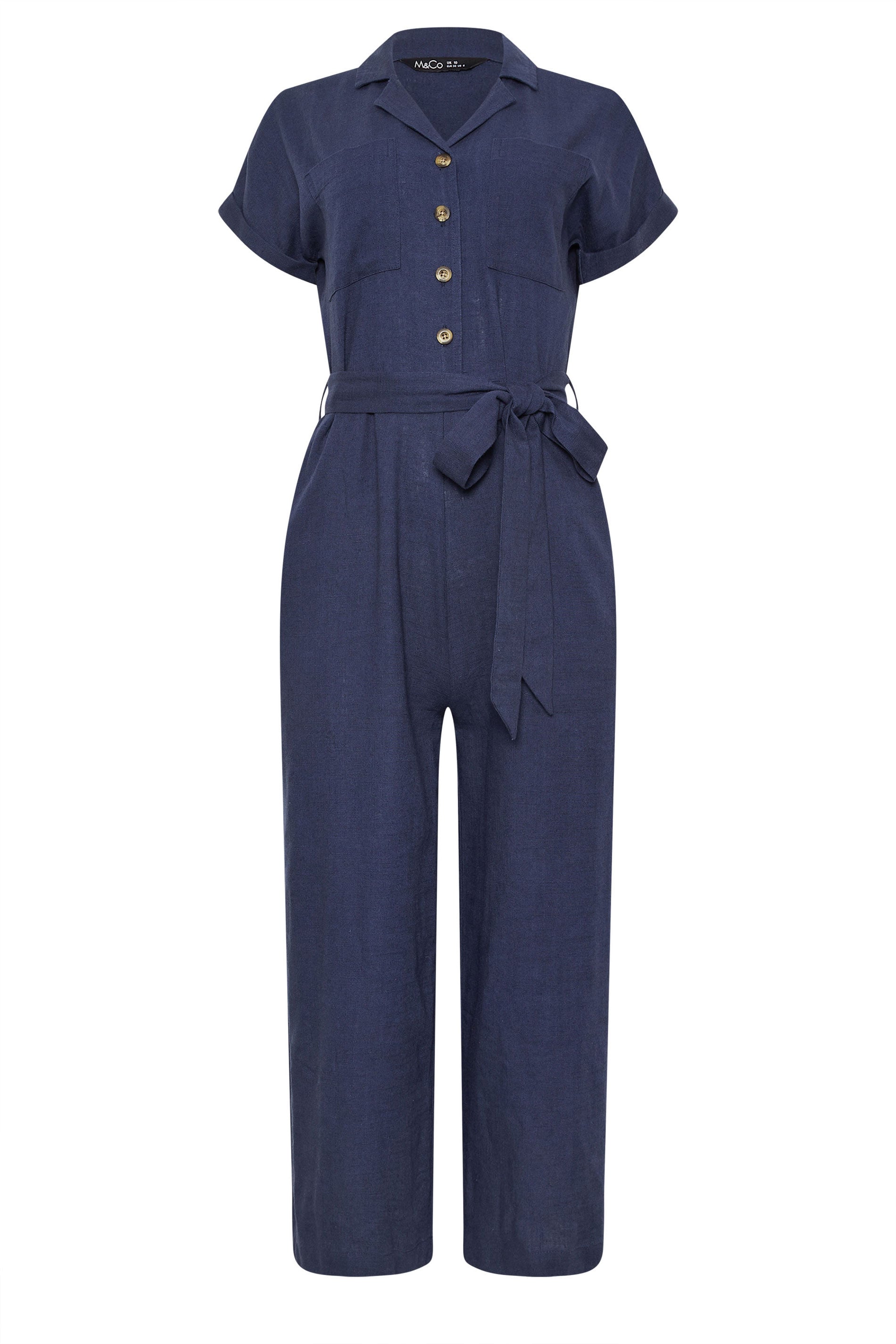 M&Co Navy Blue Tie Waist Linen Jumpsuit | M&Co 6