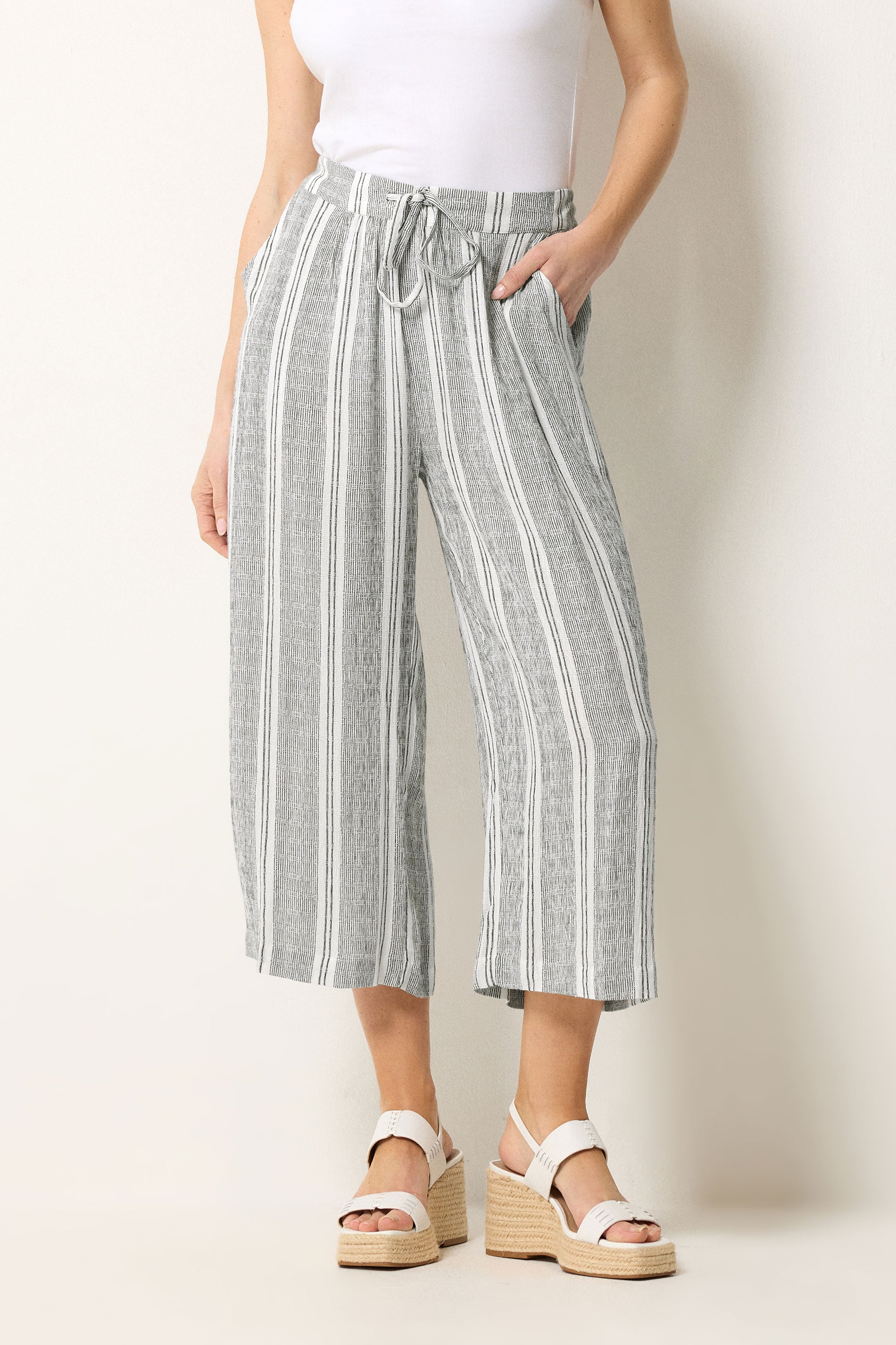 M&Co White Stripe Cropped Wide Leg Trousers | M&Co 3