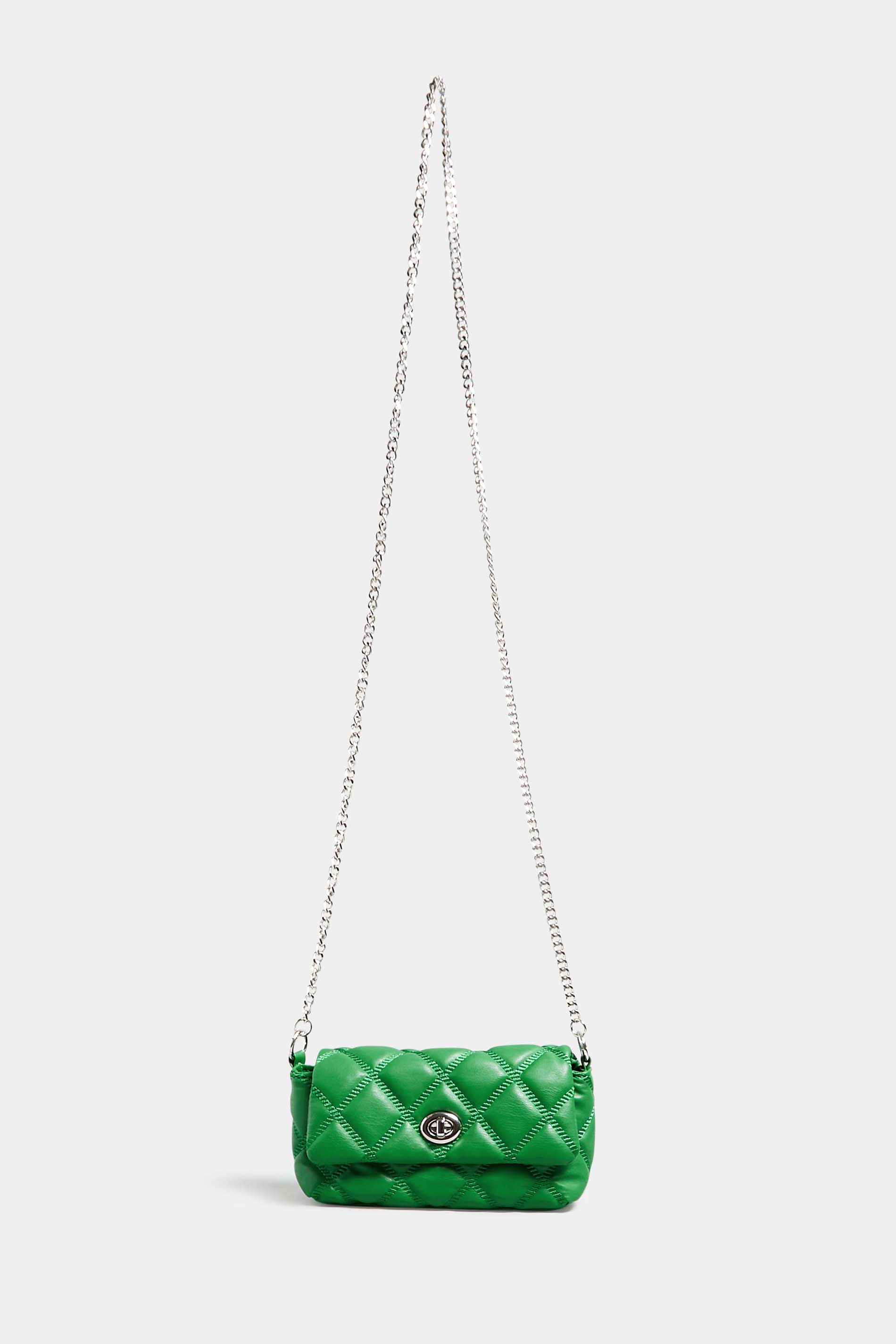 Green Quilted Diamante Strap Cross Body Bag | Yours Clothing 2