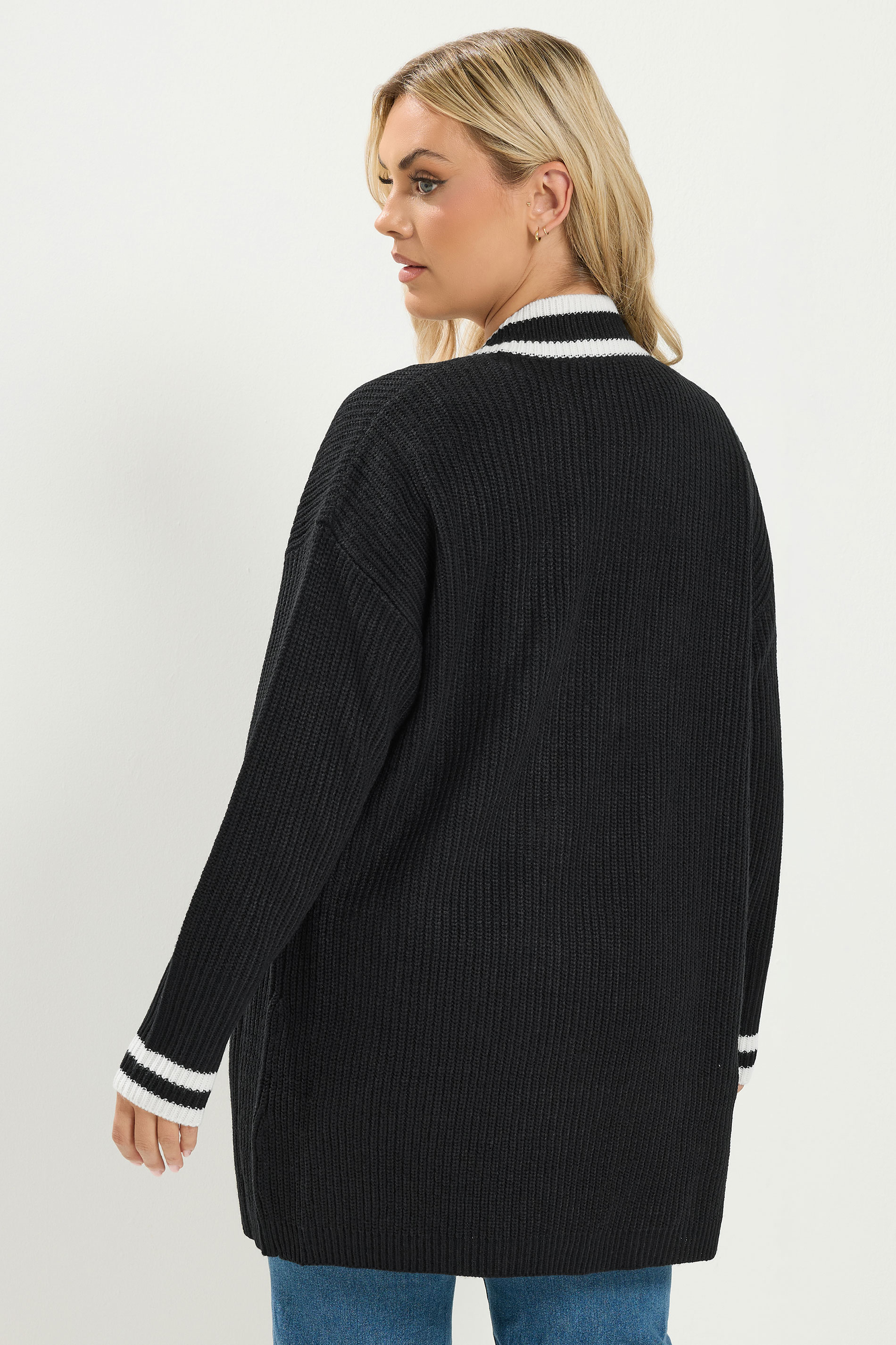 YOURS Plus Size Black Contrast Edge Cardigan | Yours Clothing 2